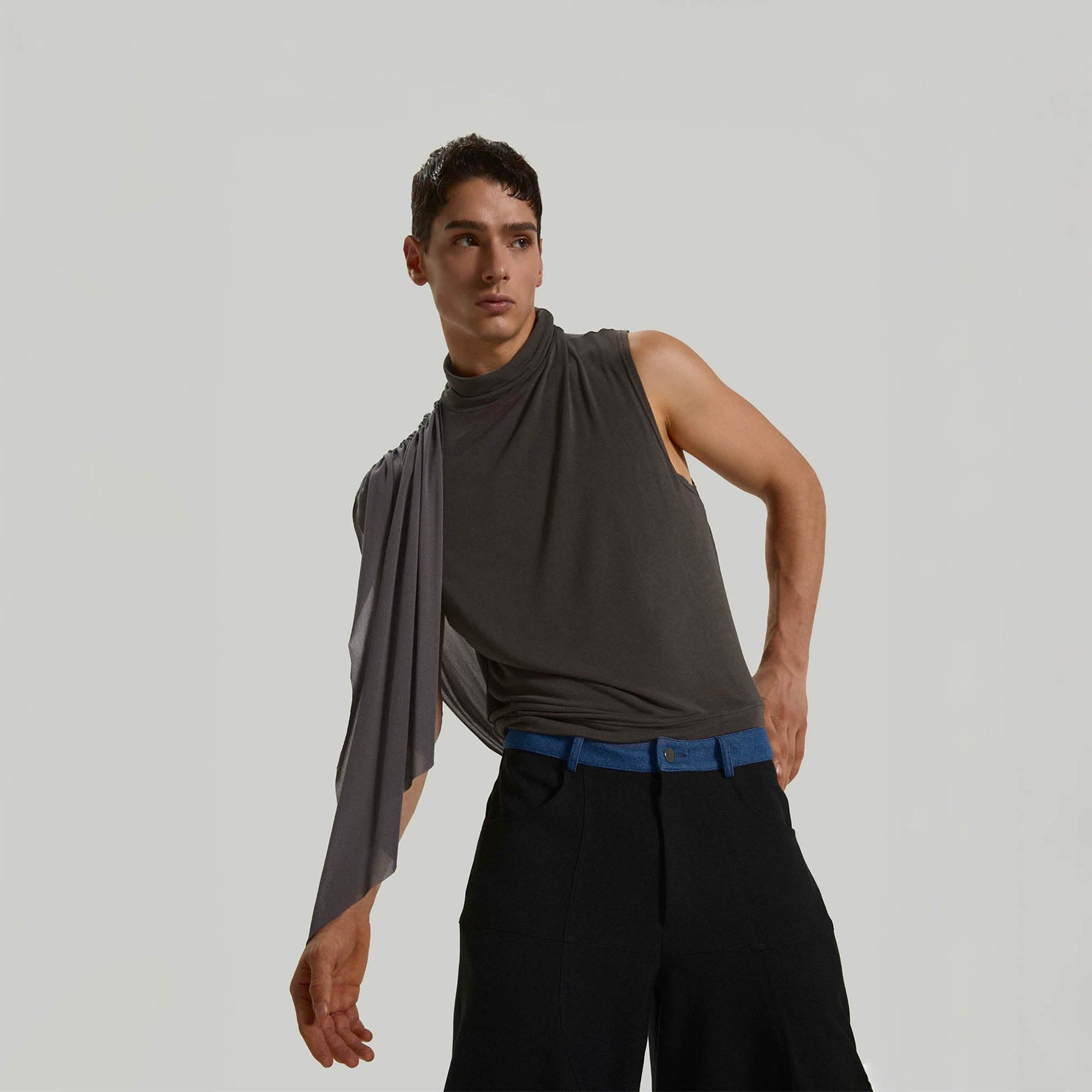 KADAKADA Draped Sheer High-Neck Tank Top, premium urban and streetwear designers apparel on PROJECTISR.com, KADAKADA