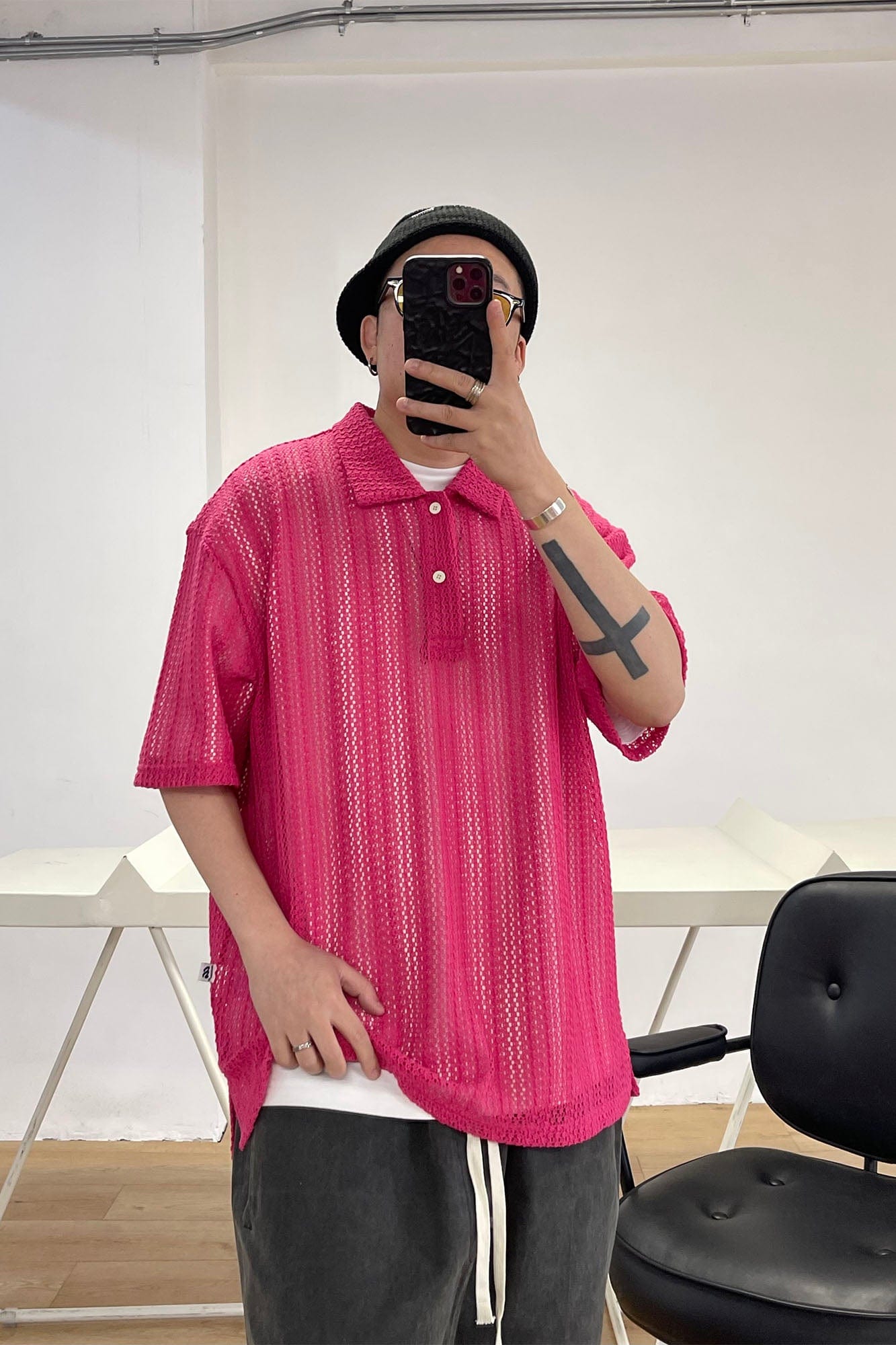 ME DA IGUAL Crochet Polo Oversized T-Shirt, premium urban and streetwear designers apparel on PROJECTISR.com, ME DA IGUAL