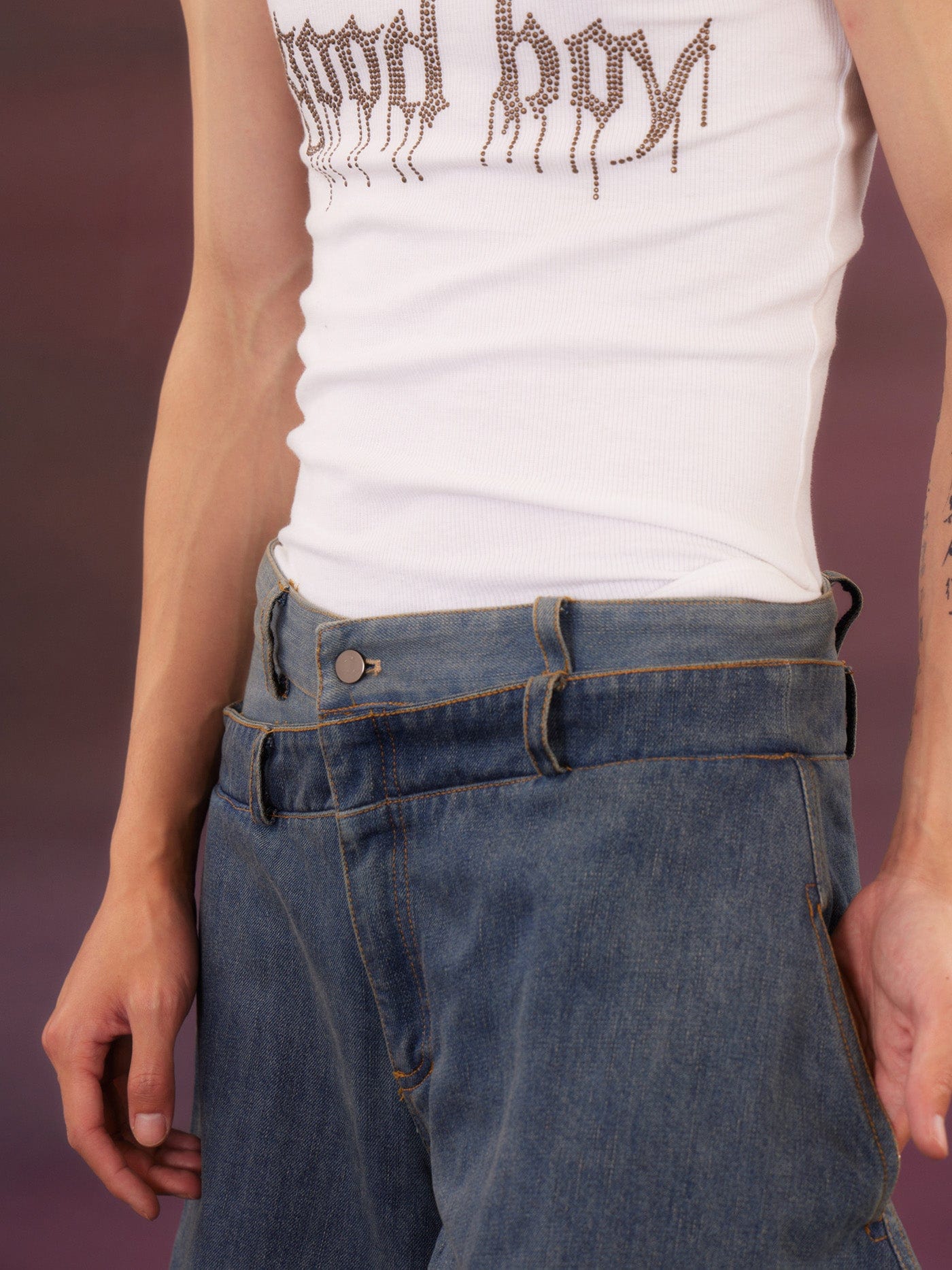 KADAKADA Raw Edge Double Layered Washed Flare Jeans, premium urban and streetwear designers apparel on PROJECTISR.com, KADAKADA