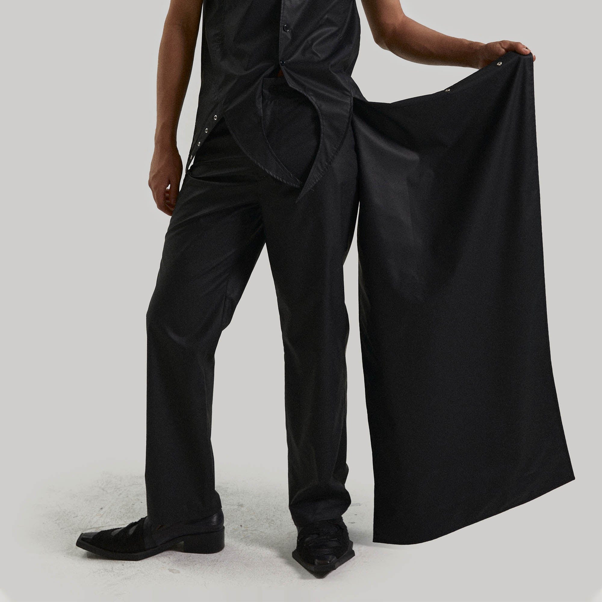 KADAKADA Detachable Cloak Faux Leather Pants, premium urban and streetwear designers apparel on PROJECTISR.com, KADAKADA