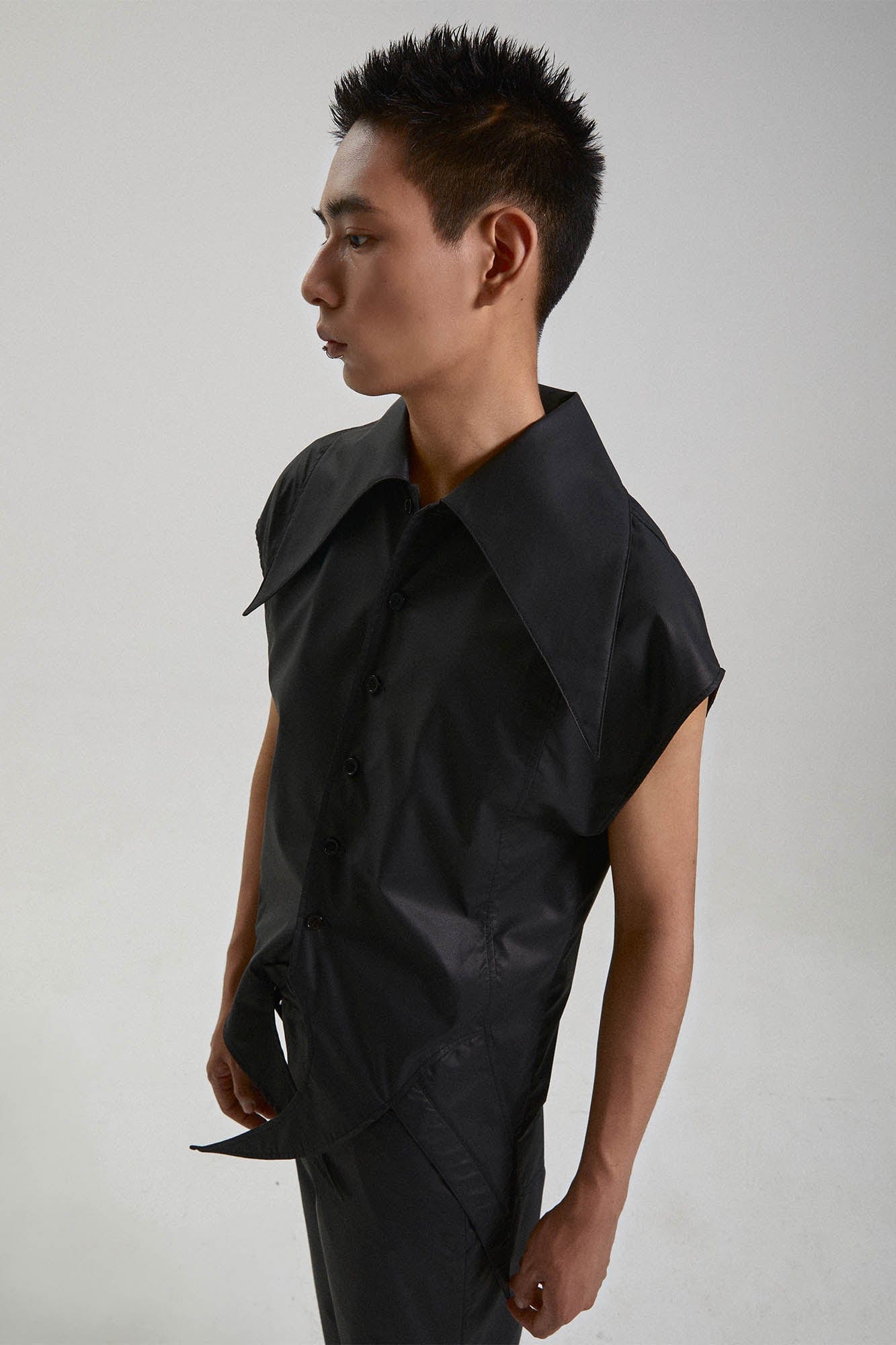 KADAKADA Pointed Hem Faux Leather Vest, premium urban and streetwear designers apparel on PROJECTISR.com, KADAKADA