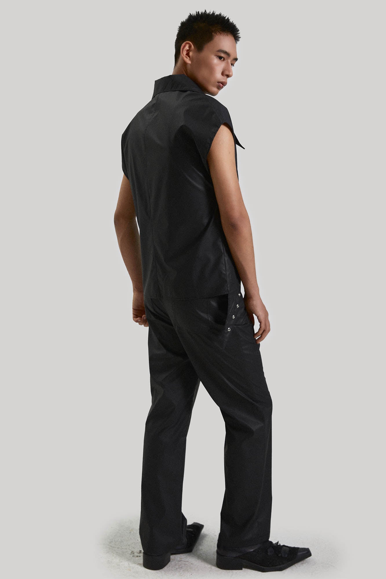 KADAKADA Pointed Hem Faux Leather Vest, premium urban and streetwear designers apparel on PROJECTISR.com, KADAKADA