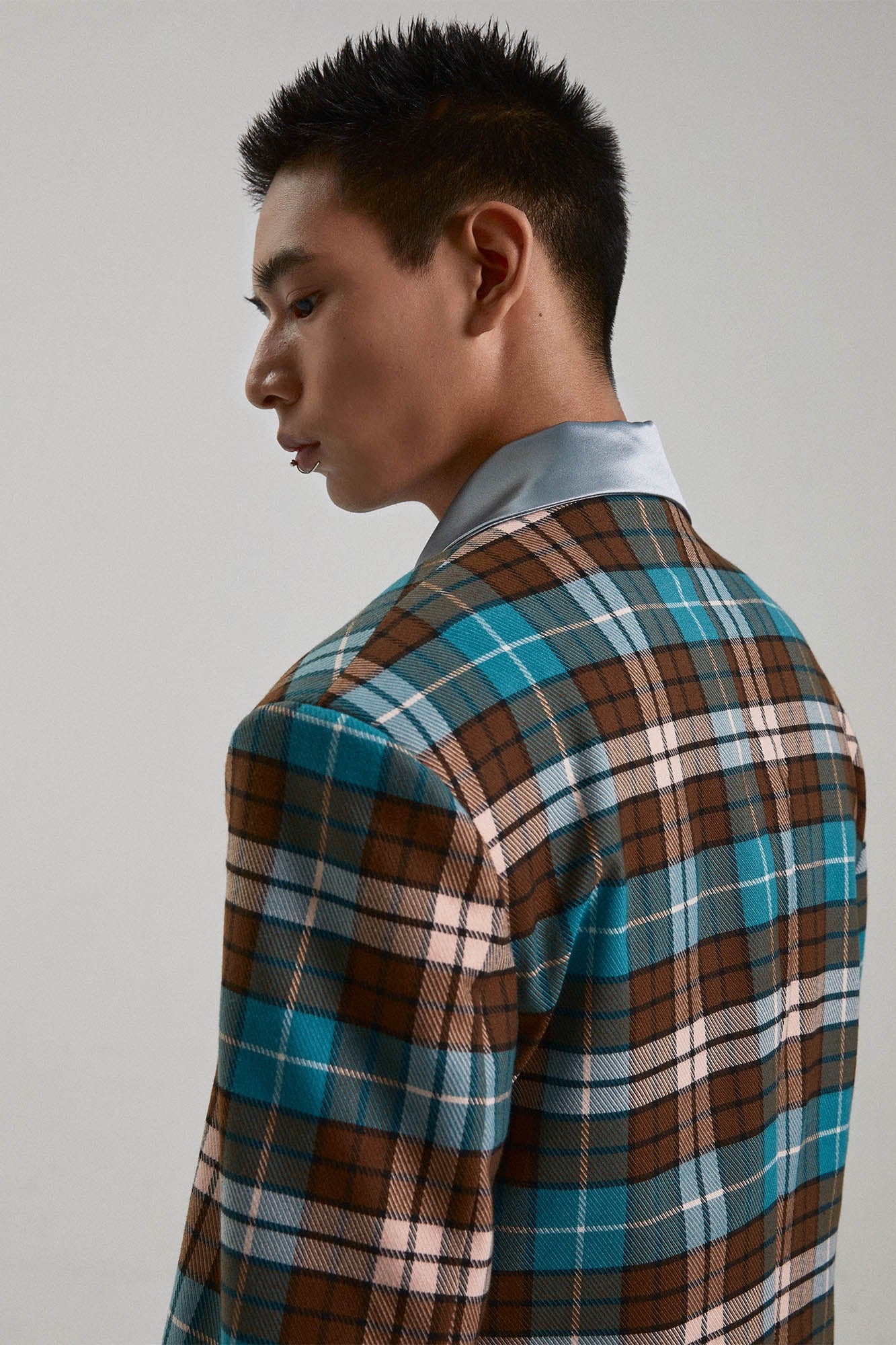 KADAKADA Double-Layer Silky Collar Plaid Blazer, premium urban and streetwear designers apparel on PROJECTISR.com, KADAKADA