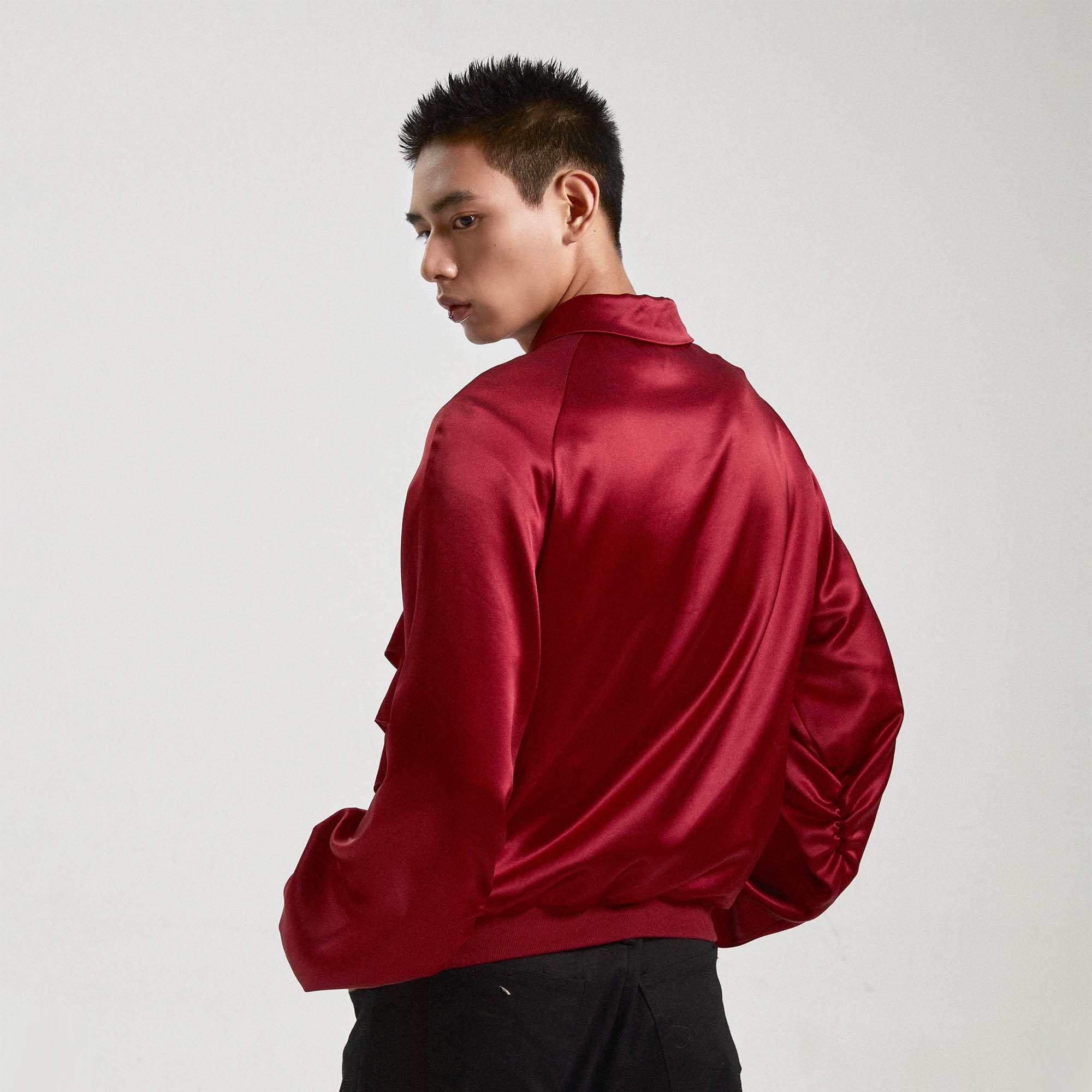 KADAKADA Skeleton Cut-Out Satin Bomber Jacket, premium urban and streetwear designers apparel on PROJECTISR.com, KADAKADA