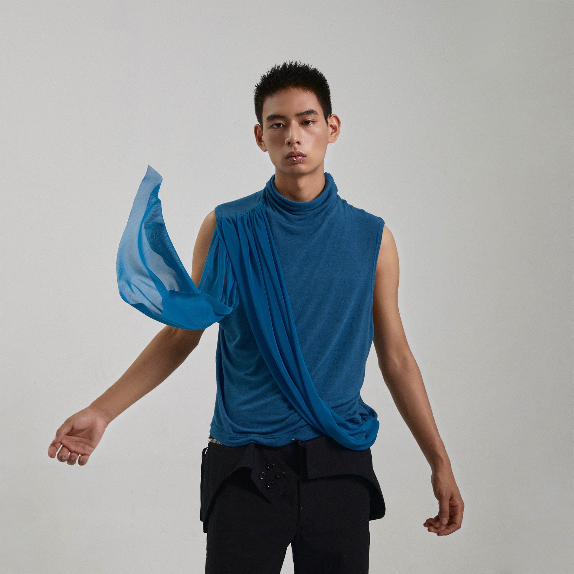 KADAKADA Draped Sheer High-Neck Tank Top, premium urban and streetwear designers apparel on PROJECTISR.com, KADAKADA
