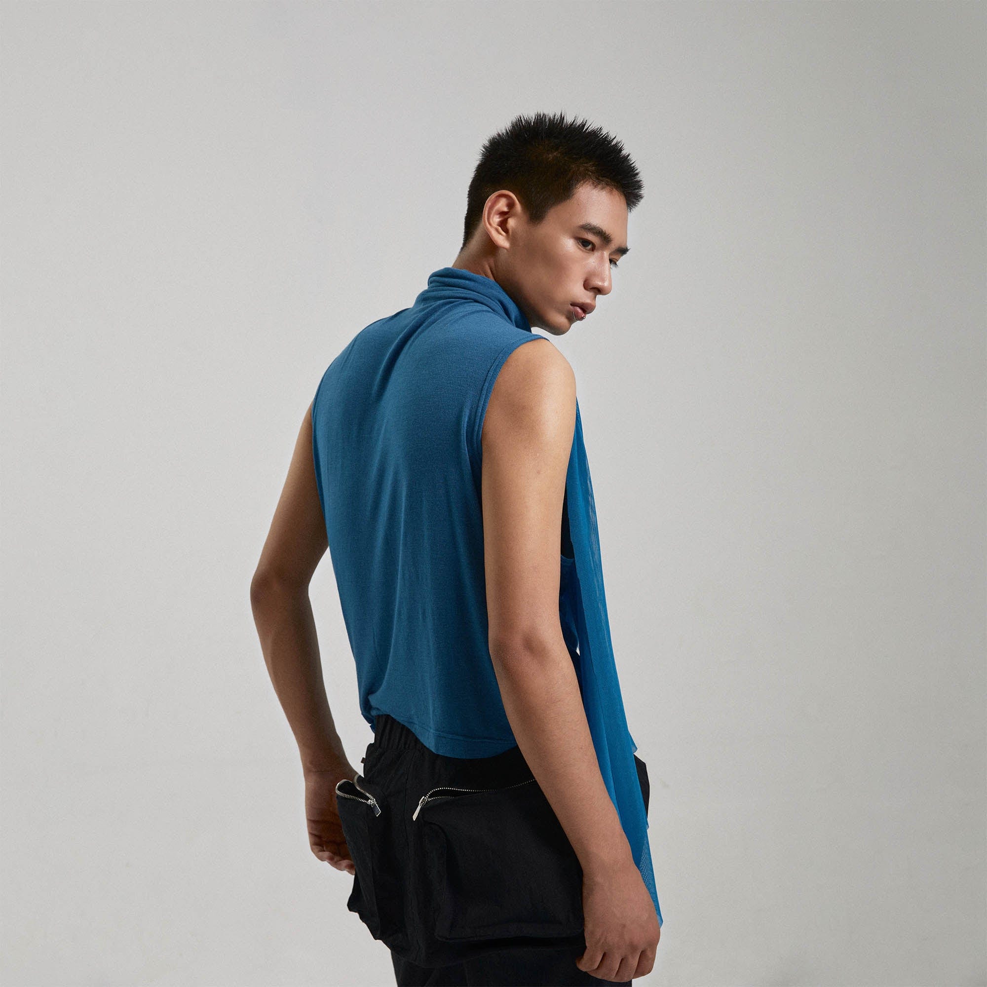 KADAKADA Draped Sheer High-Neck Tank Top, premium urban and streetwear designers apparel on PROJECTISR.com, KADAKADA