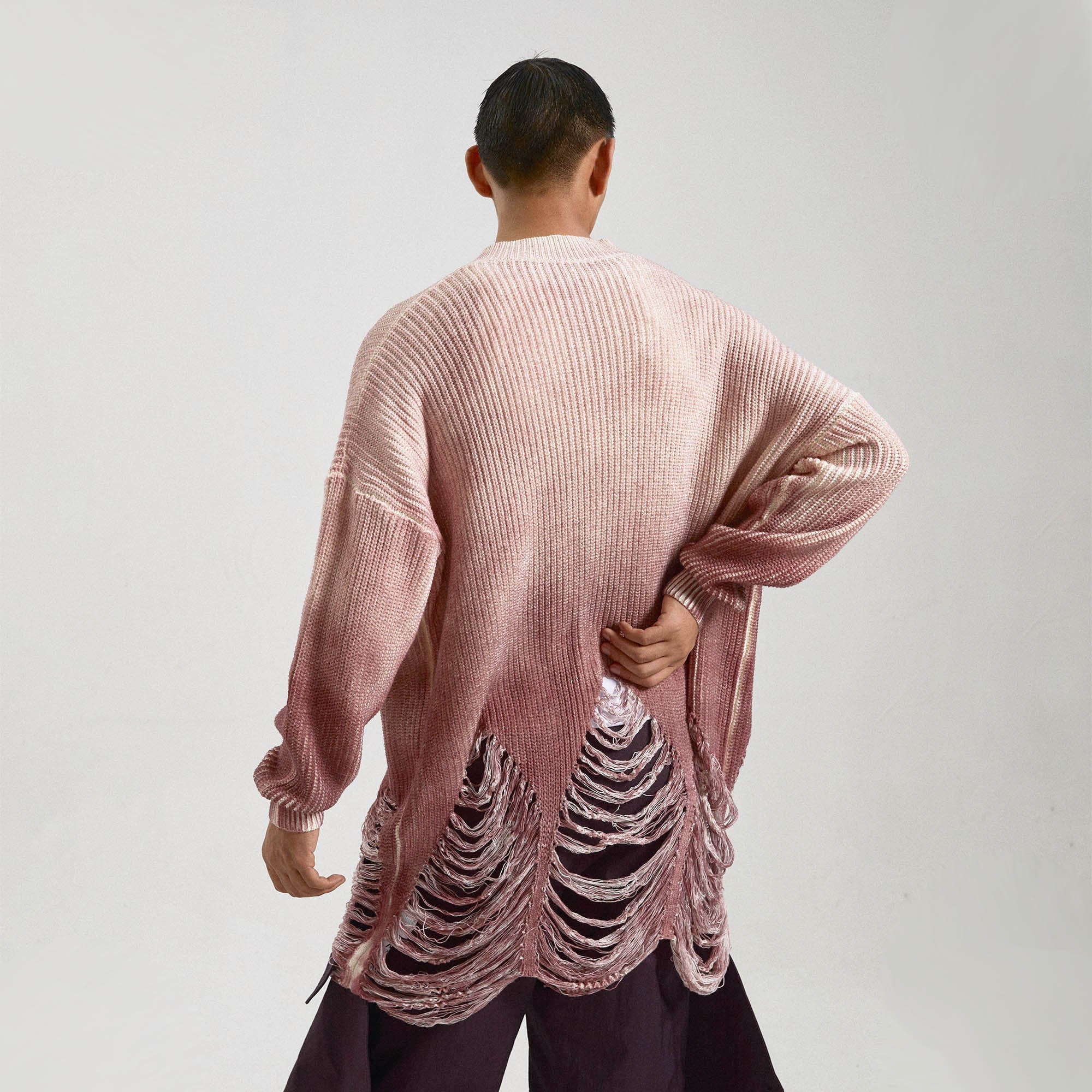 KADAKADA Heavily Distressed Gradient Long Knit Cardigan, premium urban and streetwear designers apparel on PROJECTISR.com, KADAKADA