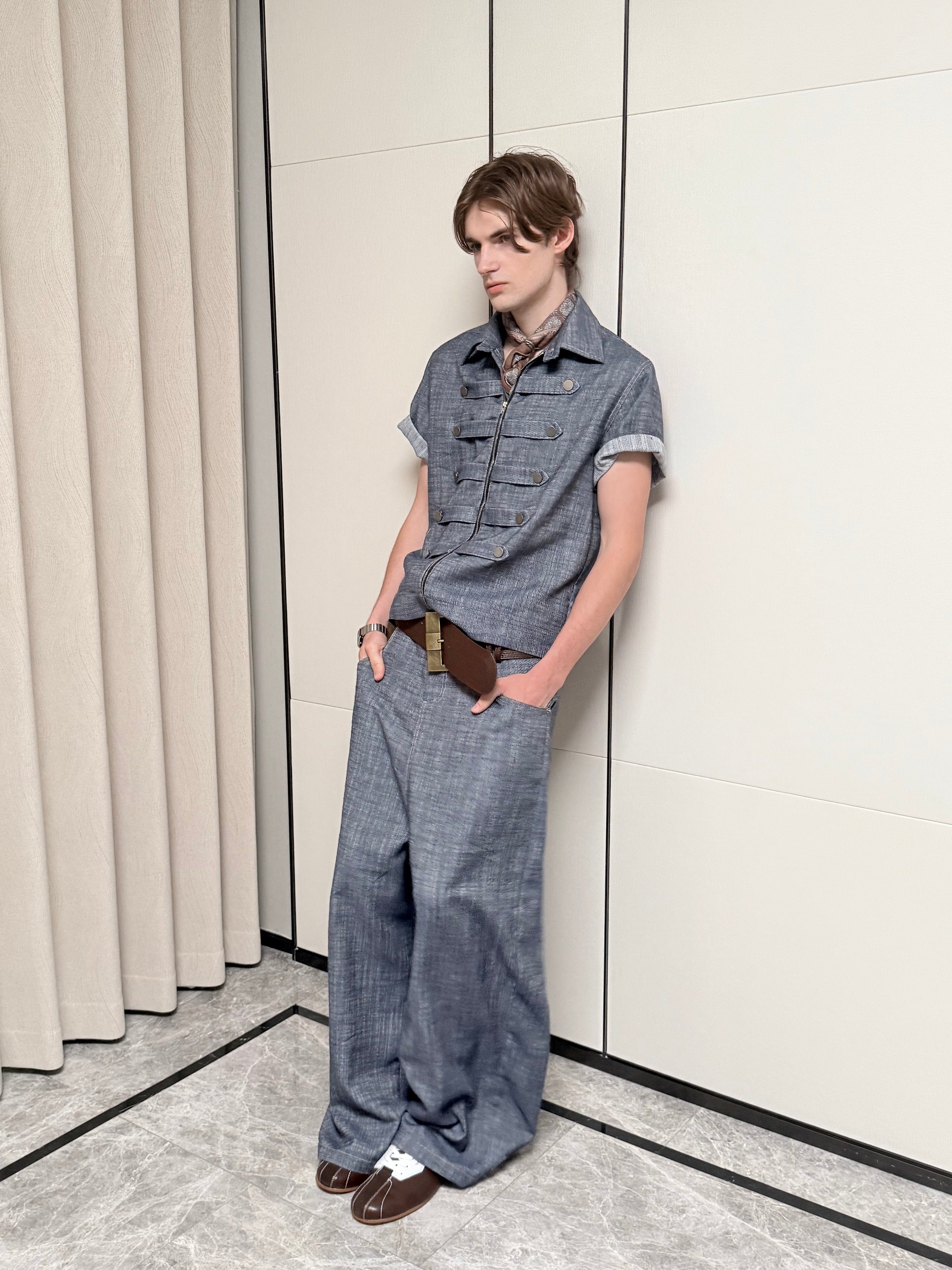 ASSEEN Dropped-Crotch Wide-Leg Linen-Blend Jeans