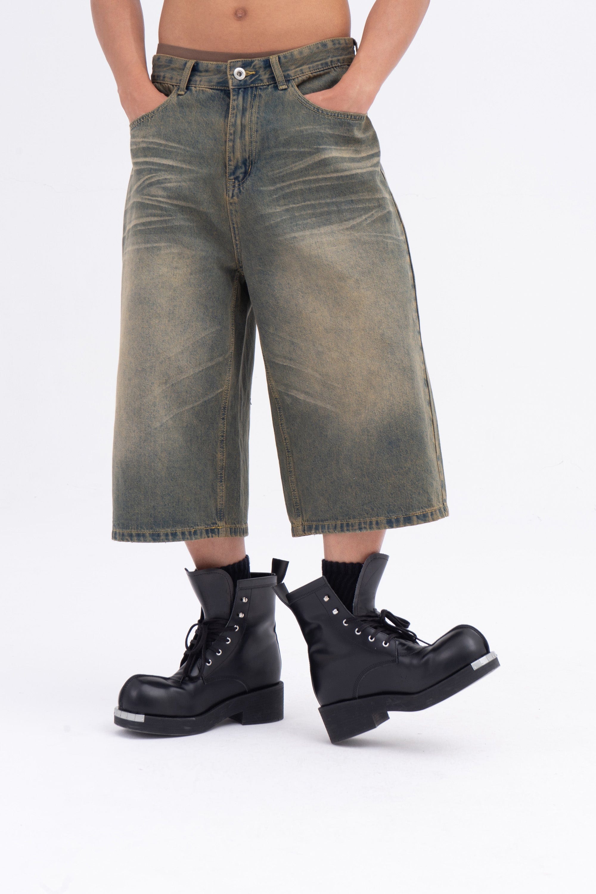 CLP Oversized Washed Denim Shorts, premium urban and streetwear designers apparel on PROJECTISR.com, CLP