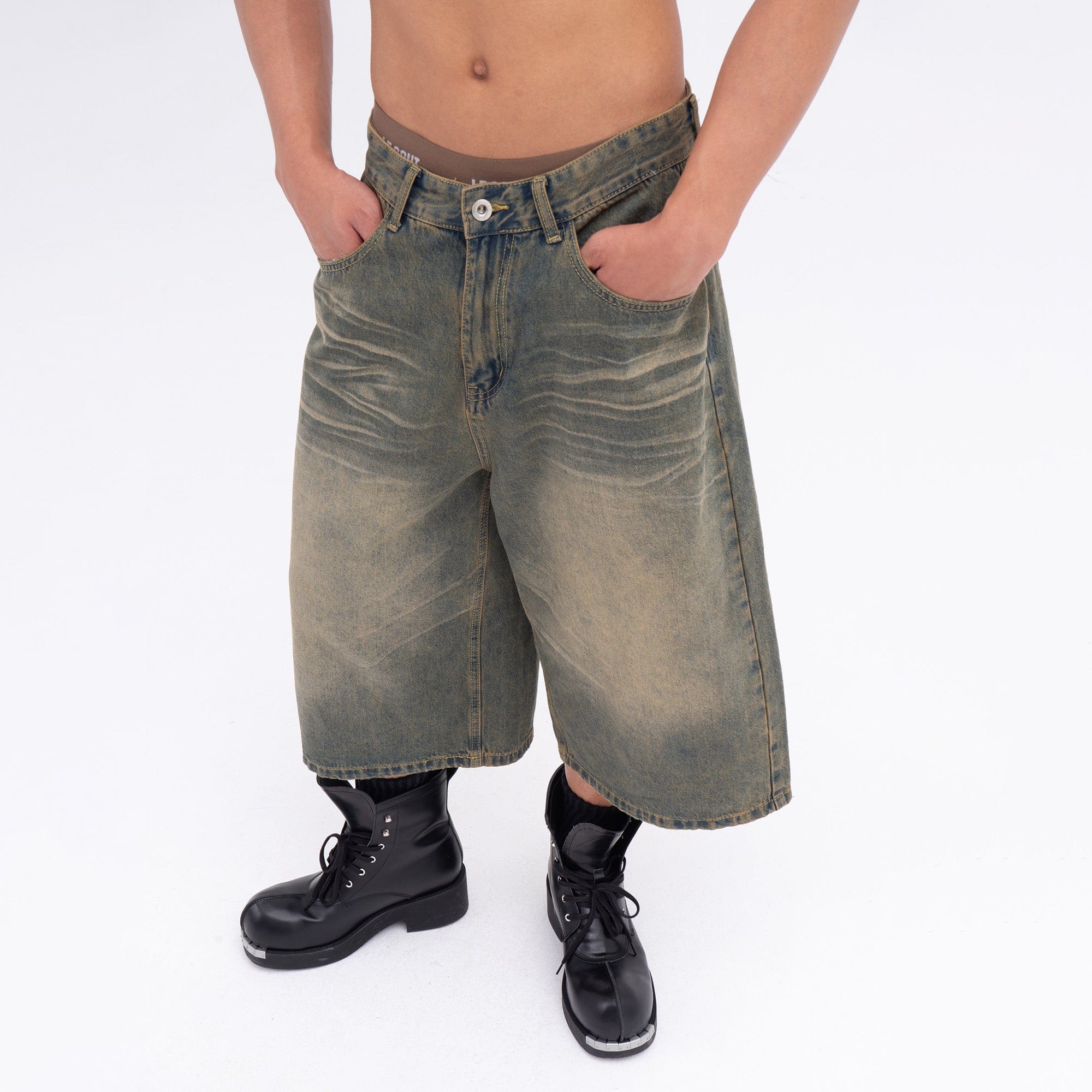 CLP Oversized Washed Denim Shorts, premium urban and streetwear designers apparel on PROJECTISR.com, CLP