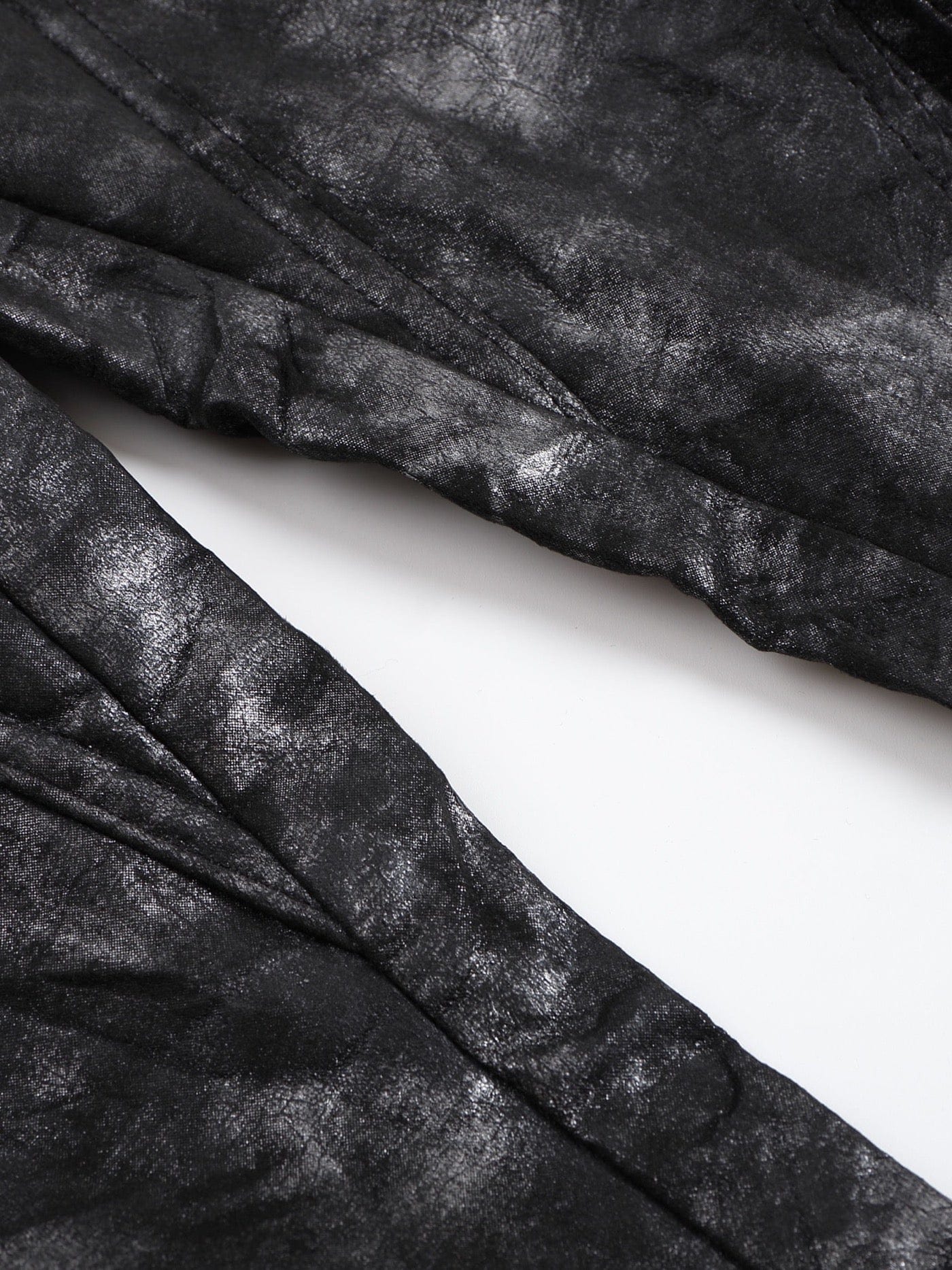 DND4DES Faux Leather Wrinkled Motorcycle Pants, premium urban and streetwear designers apparel on PROJECTISR.com, DND4DES