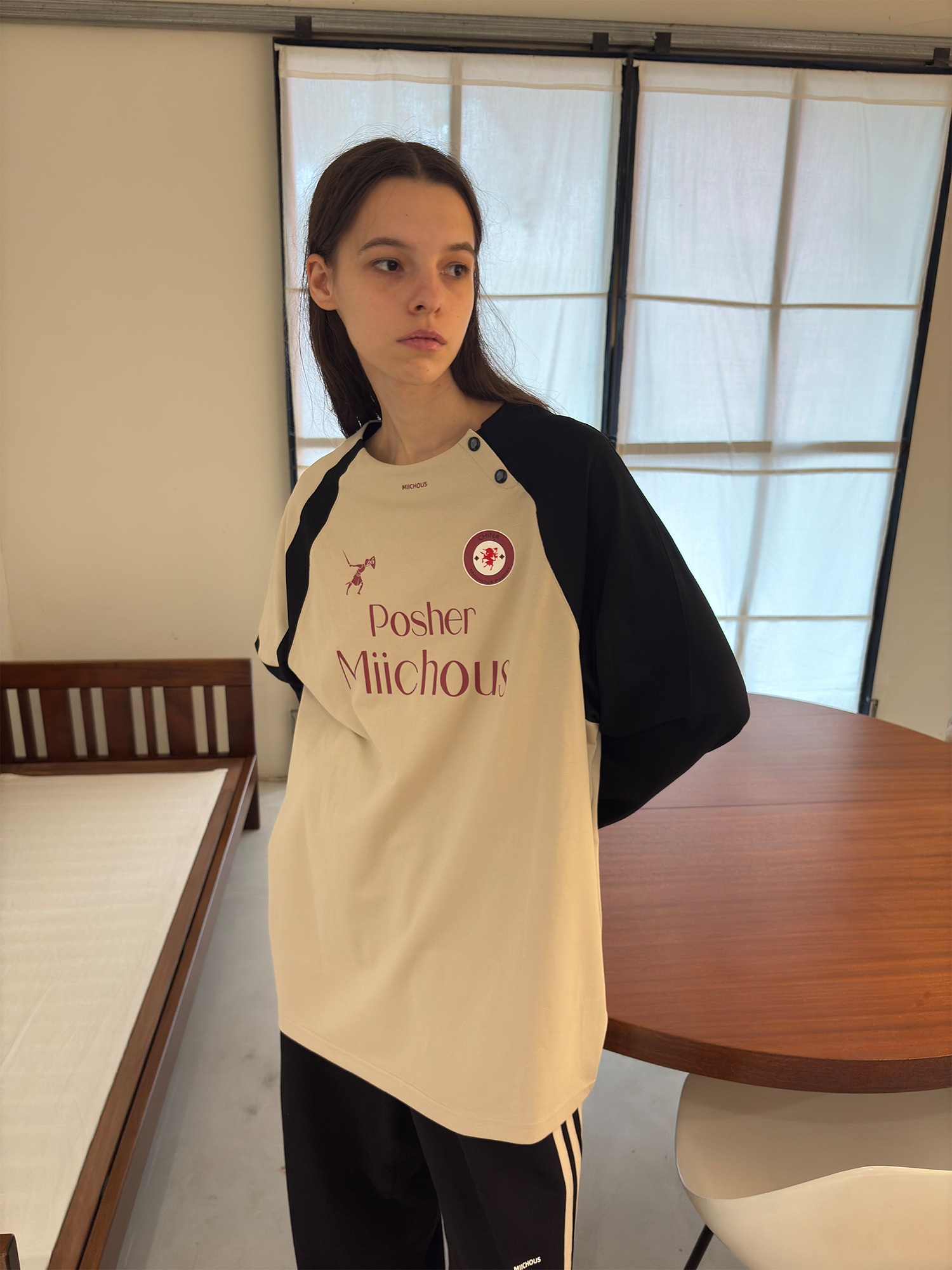 MIICHOUS Snap Contrast Quick-Dry Long-Sleeve Tee