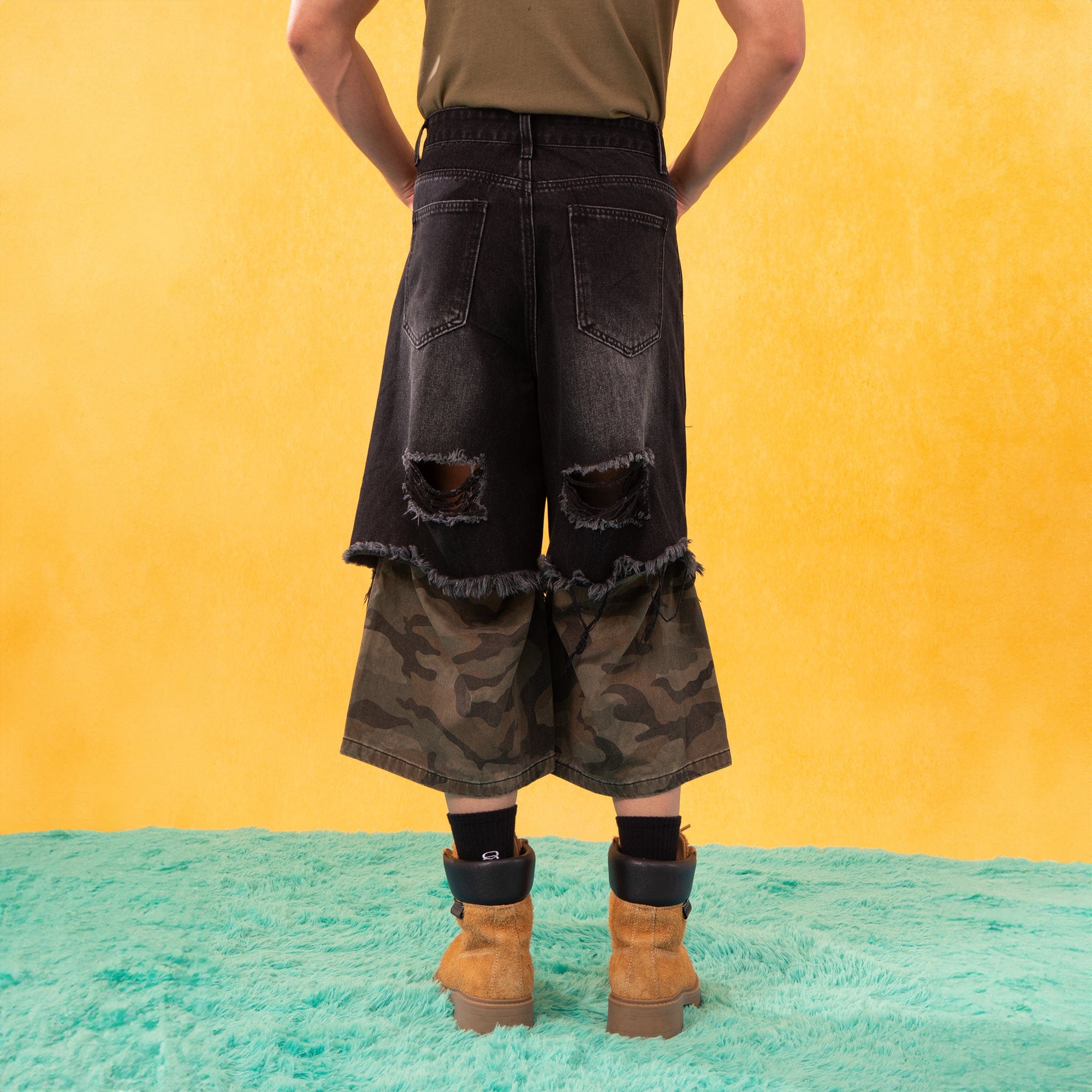 CLP Distressed Layered Camo Cargo Shorts, premium urban and streetwear designers apparel on PROJECTISR.com, CLP