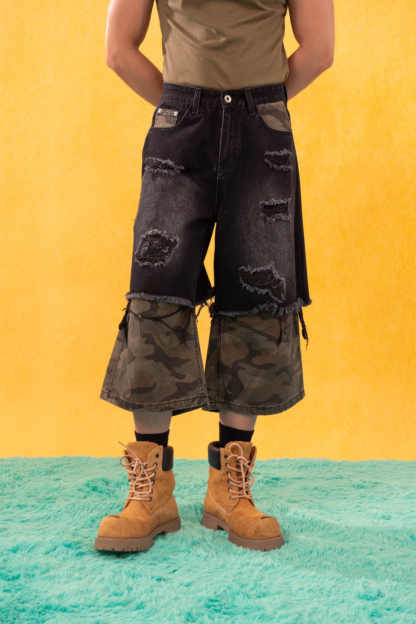CLP Distressed Layered Camo Cargo Shorts, premium urban and streetwear designers apparel on PROJECTISR.com, CLP