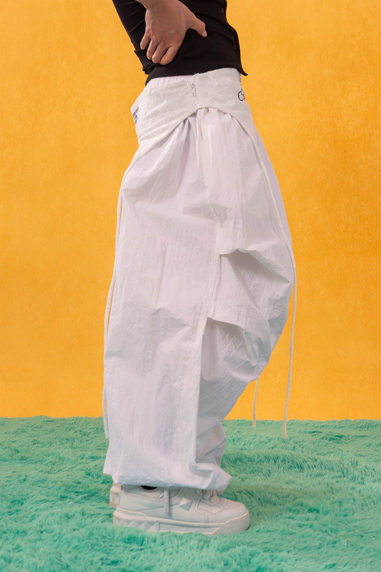 CLP Layered Crinkled Waist-Panel Parachute Pants, premium urban and streetwear designers apparel on PROJECTISR.com, CLP