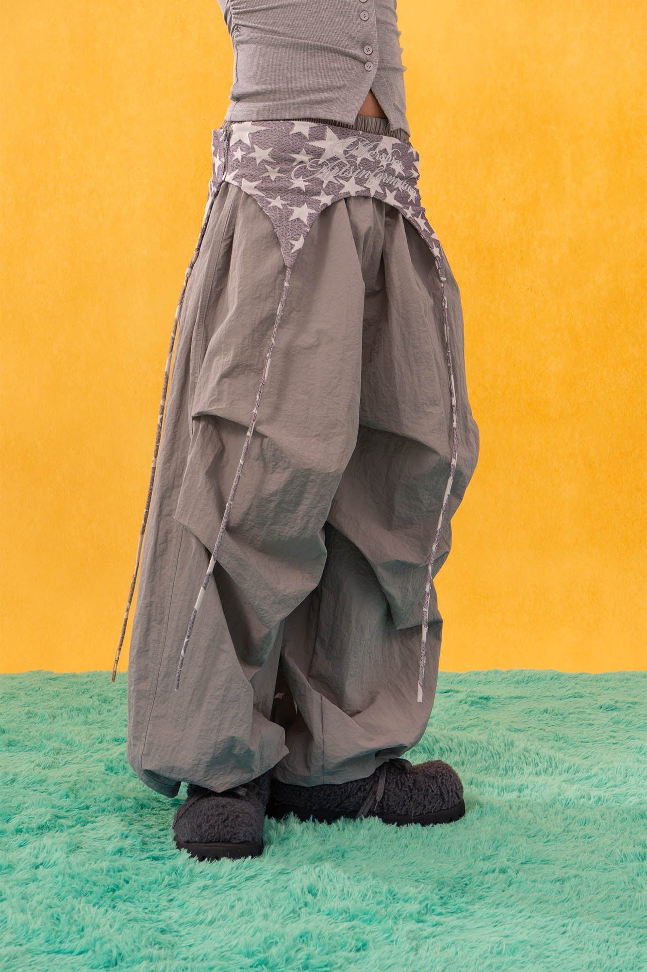 CLP Layered Crinkled Waist-Panel Parachute Pants, premium urban and streetwear designers apparel on PROJECTISR.com, CLP