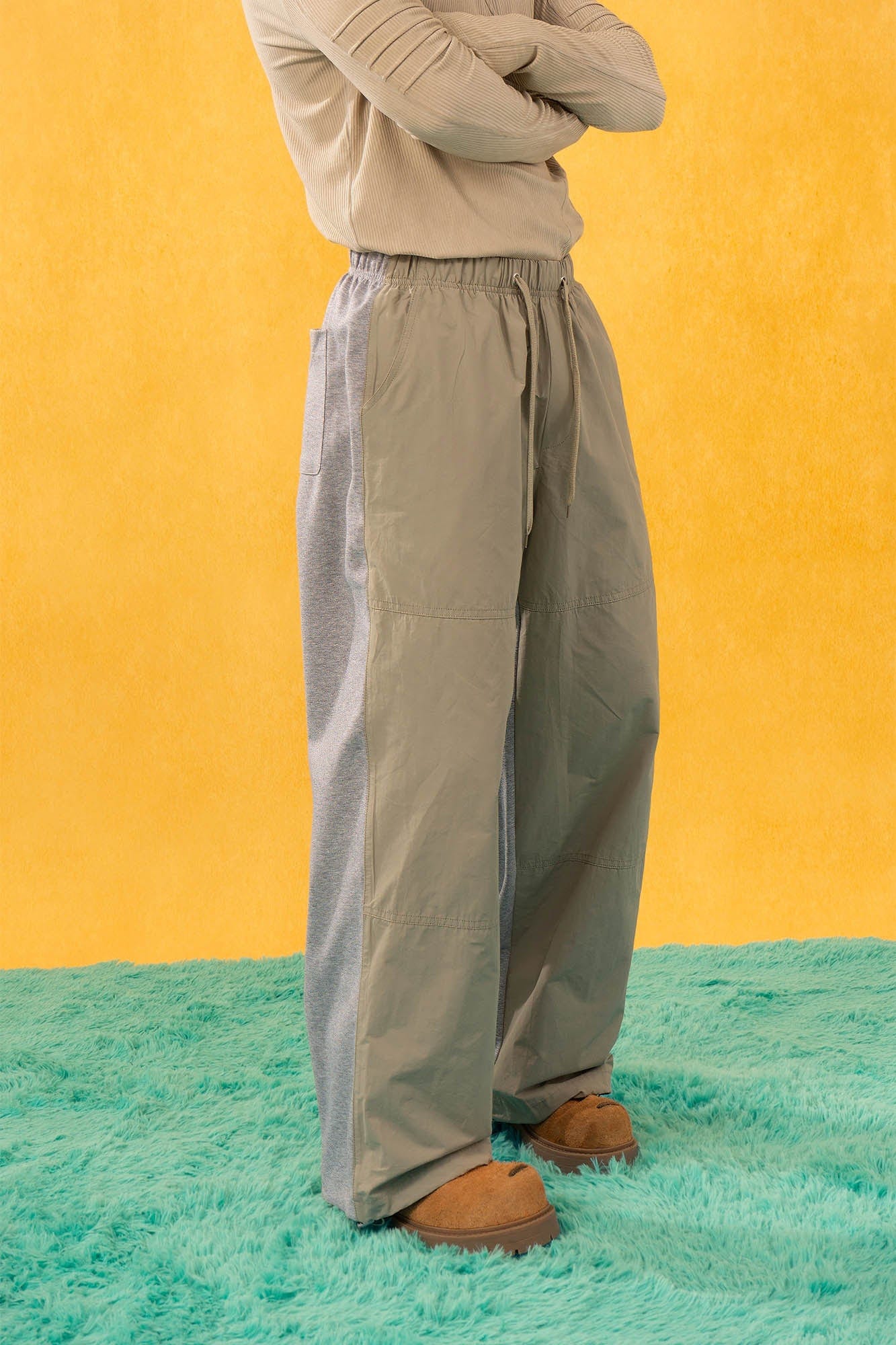 CLP Contrast Panel Drawstring Straight-Leg Pants, premium urban and streetwear designers apparel on PROJECTISR.com, CLP