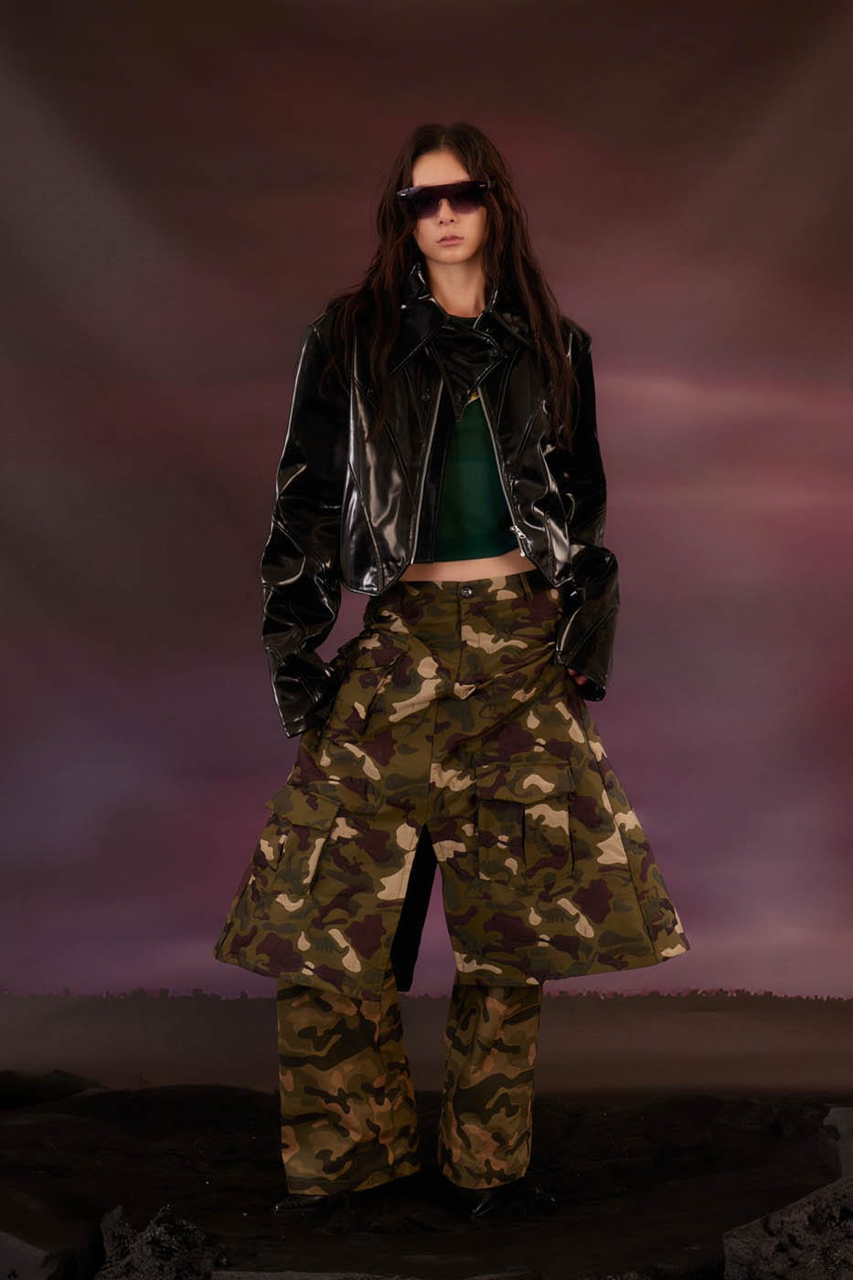 KADAKADA Dinosaur-Camo Embossed Multi-Pocket Skirt Pants, premium urban and streetwear designers apparel on PROJECTISR.com, KADAKADA