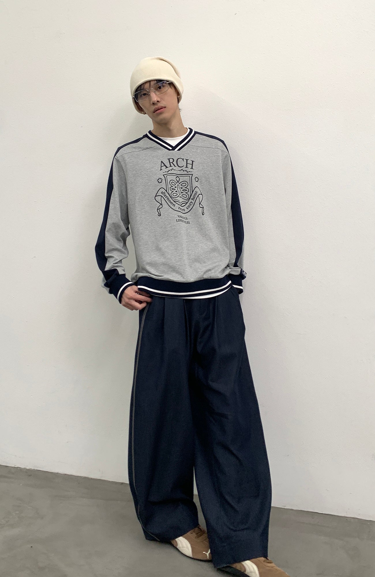 ROARINGWILD A ARCH Embroidered LOGO Draped Oversized Pants