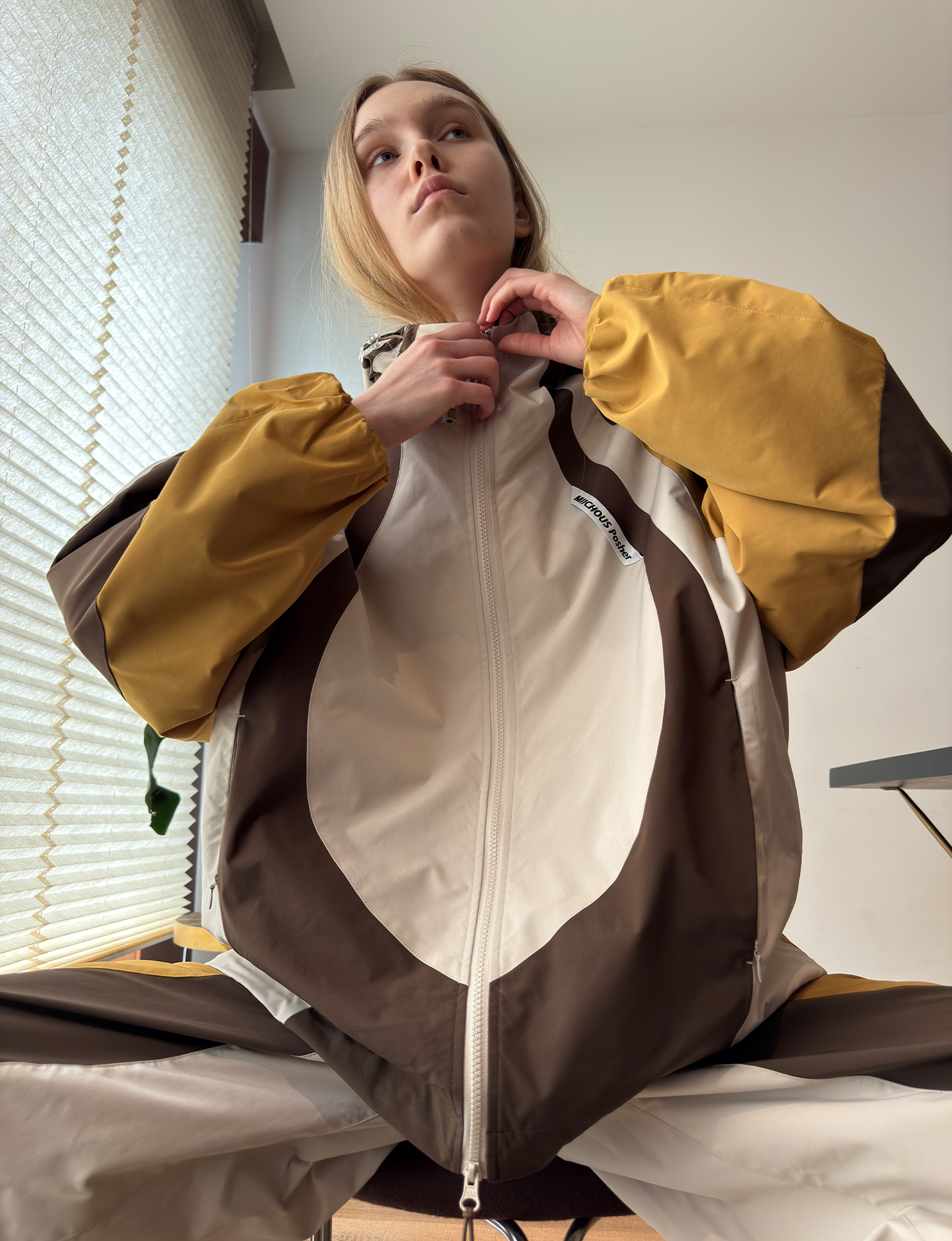 MIICHOUS Contrast Curved Panel Hooded Jacket