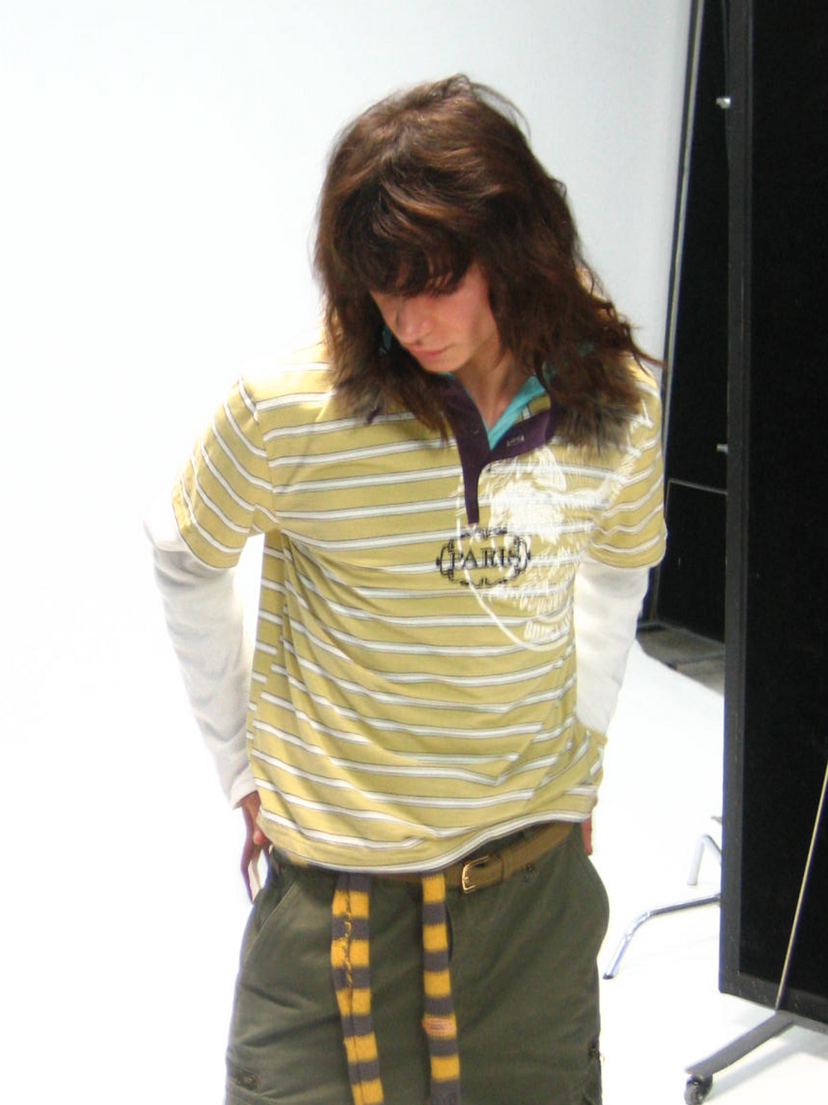 TRECLUB Fur-Collar Embroidered Striped Layered Long-Sleeve Tee