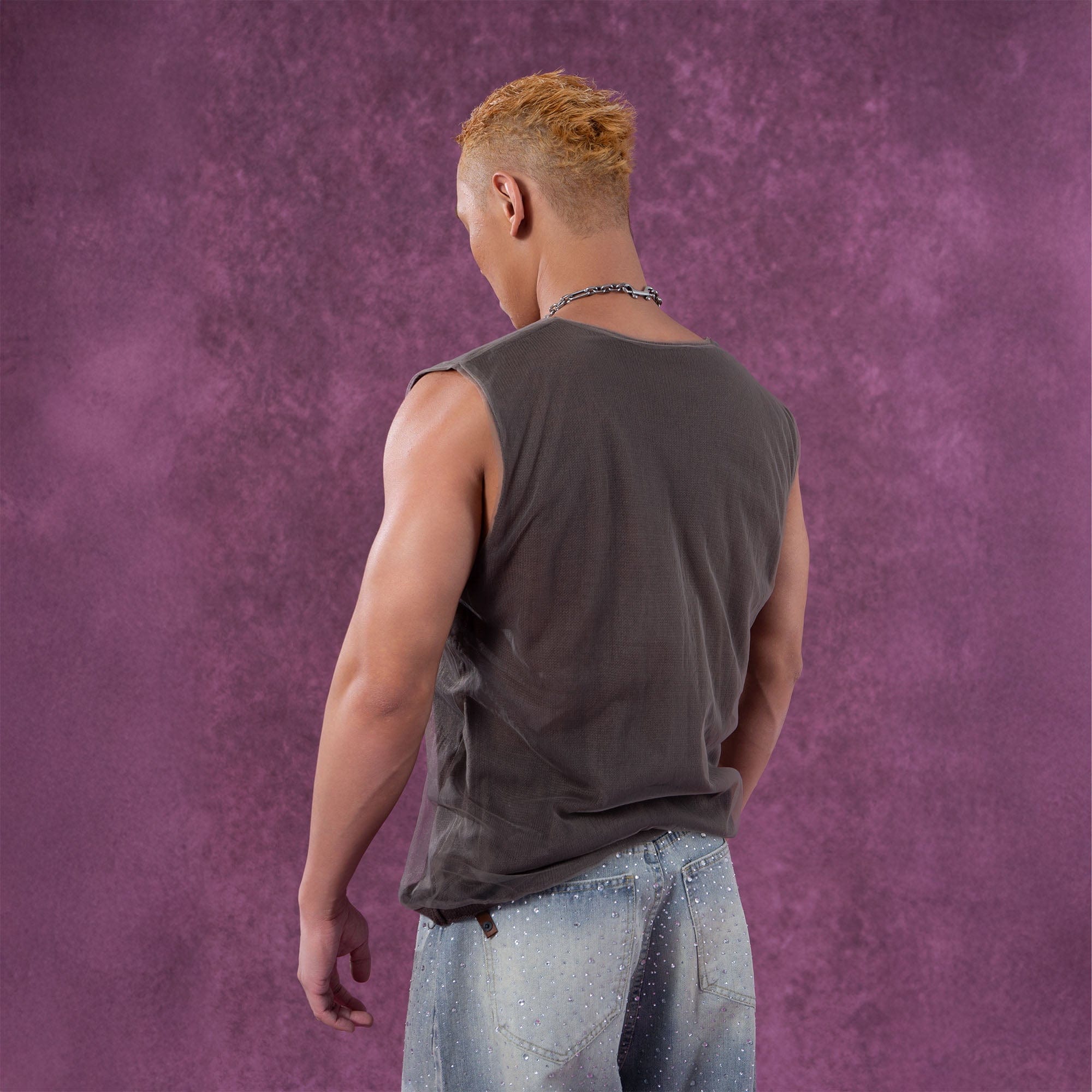 CLP Sheer-Layered V-Neck Oversized Tank Top, premium urban and streetwear designers apparel on PROJECTISR.com, CLP