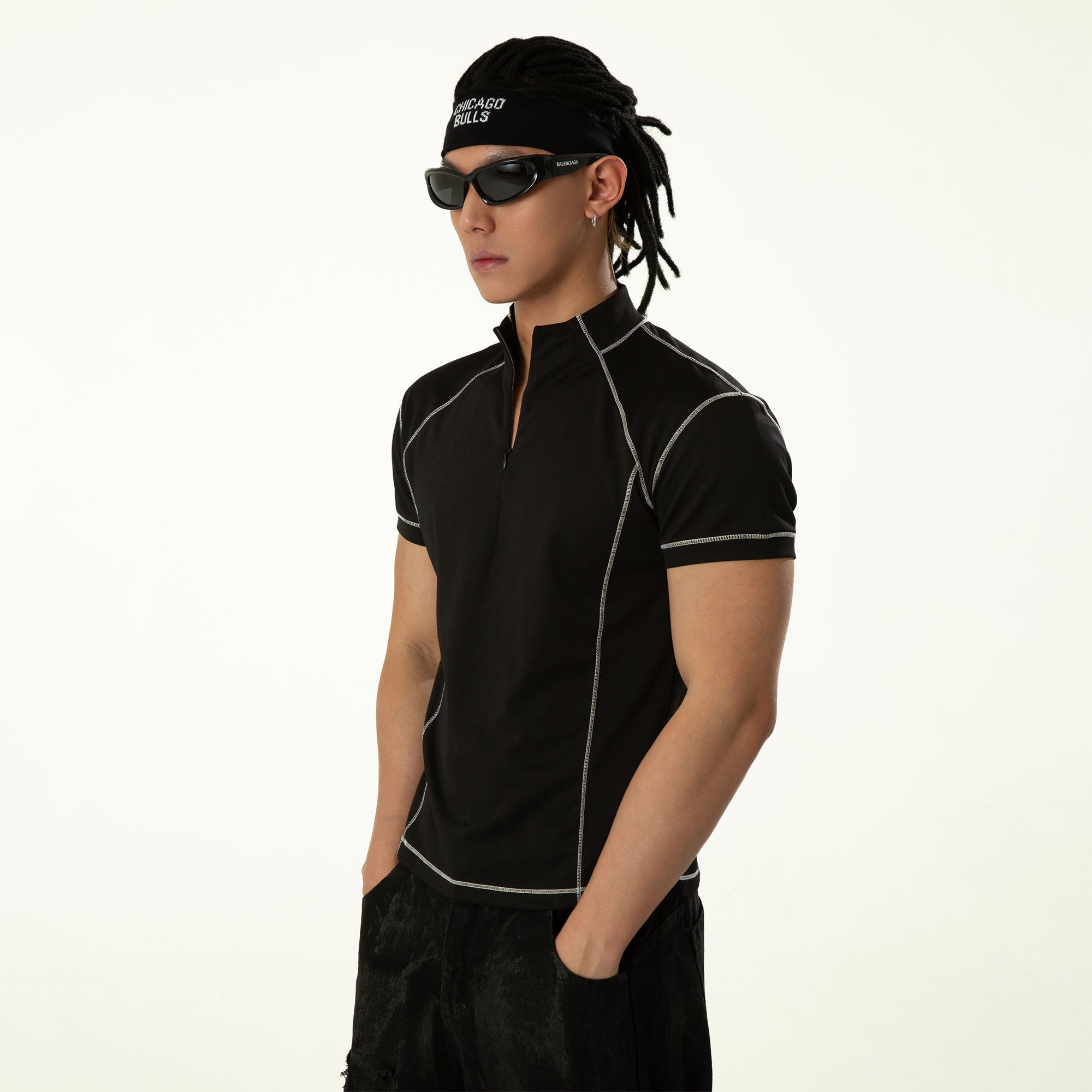 CLP Contrast Stitch Zip-Neck Tee, premium urban and streetwear designers apparel on PROJECTISR.com, CLP