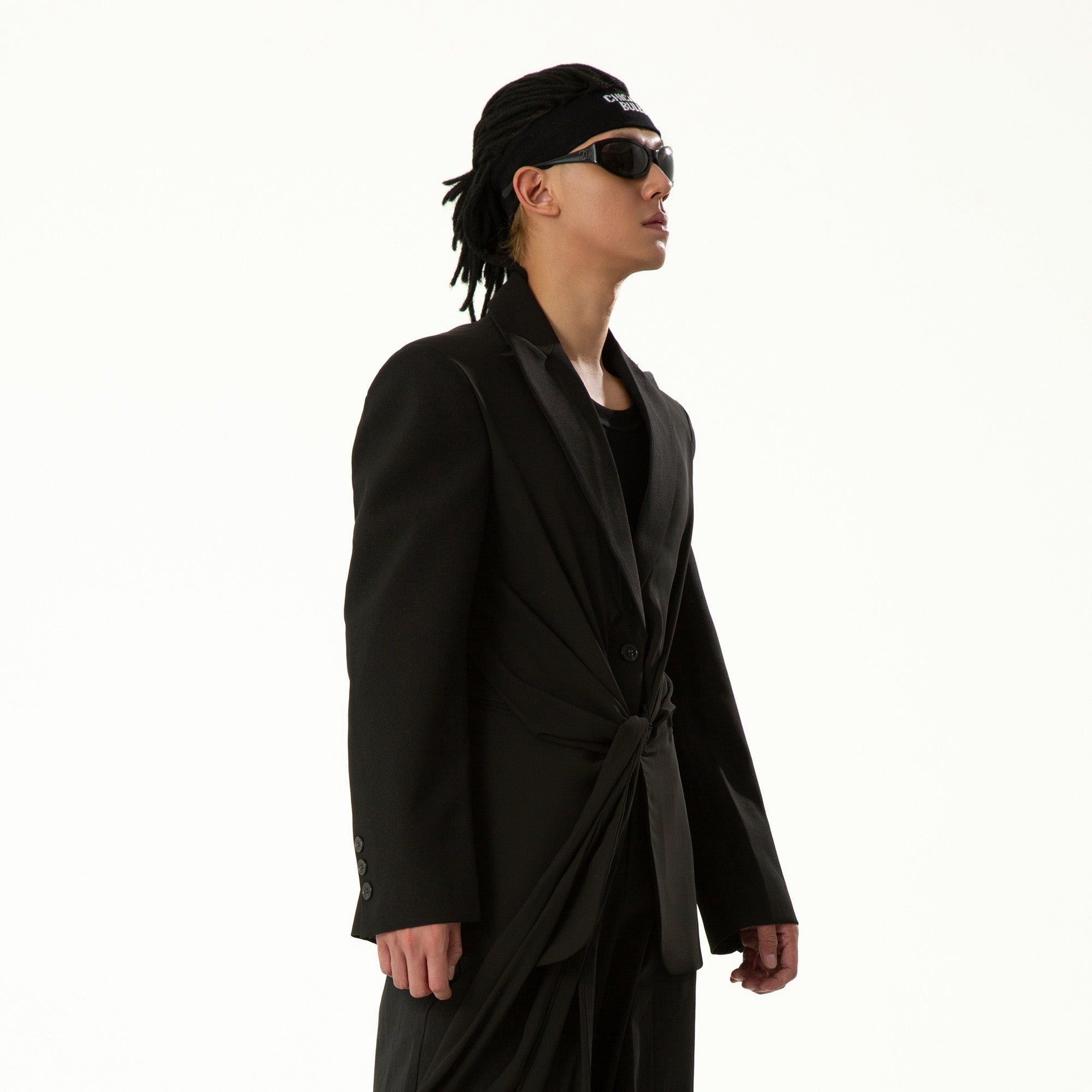 CLP Chic Draped Sash Waist Blazer, premium urban and streetwear designers apparel on PROJECTISR.com, CLP