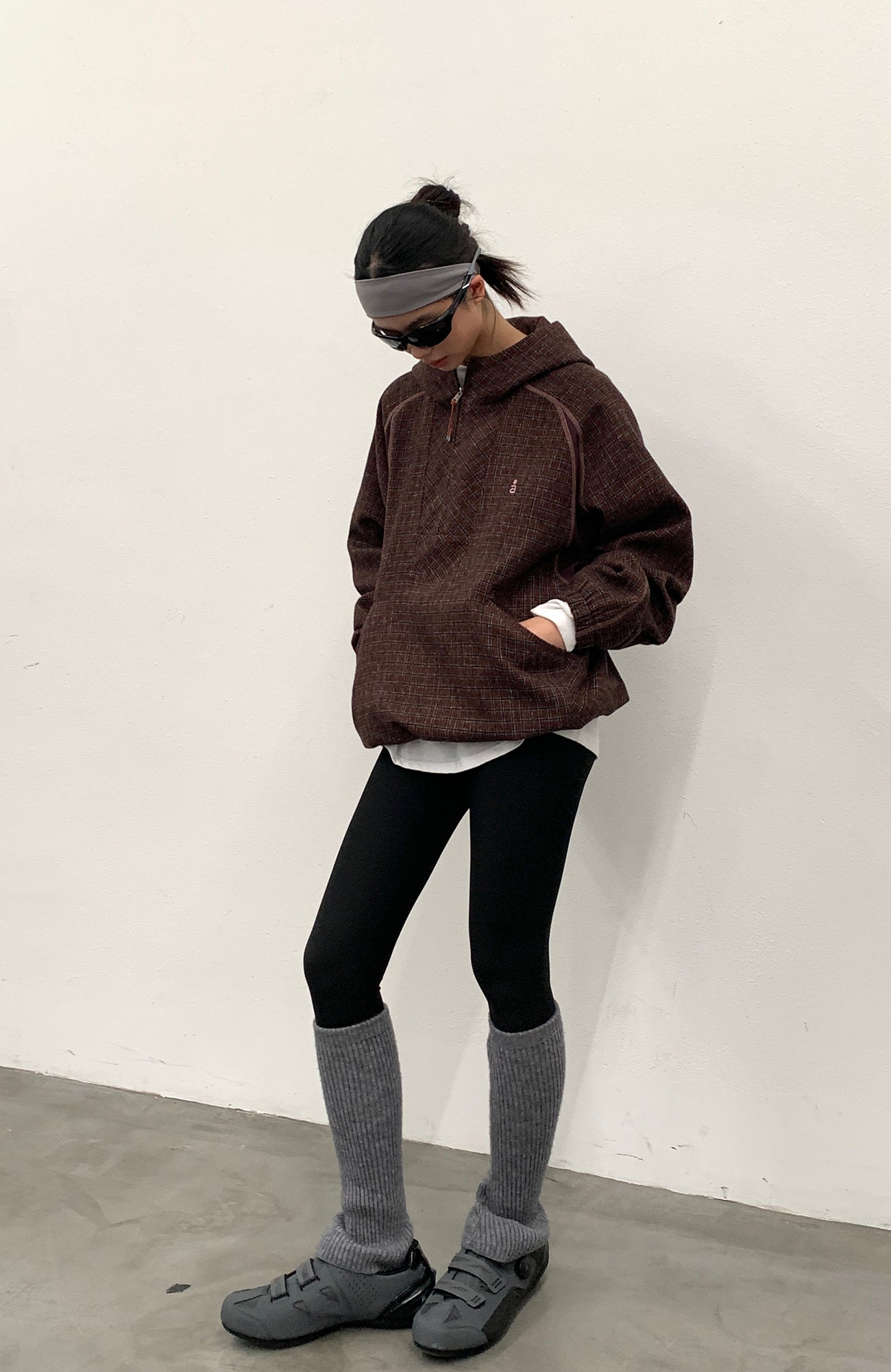 ROARINGWILD A ARCH Plaid Paneled Half-Zip Hooded Jacket