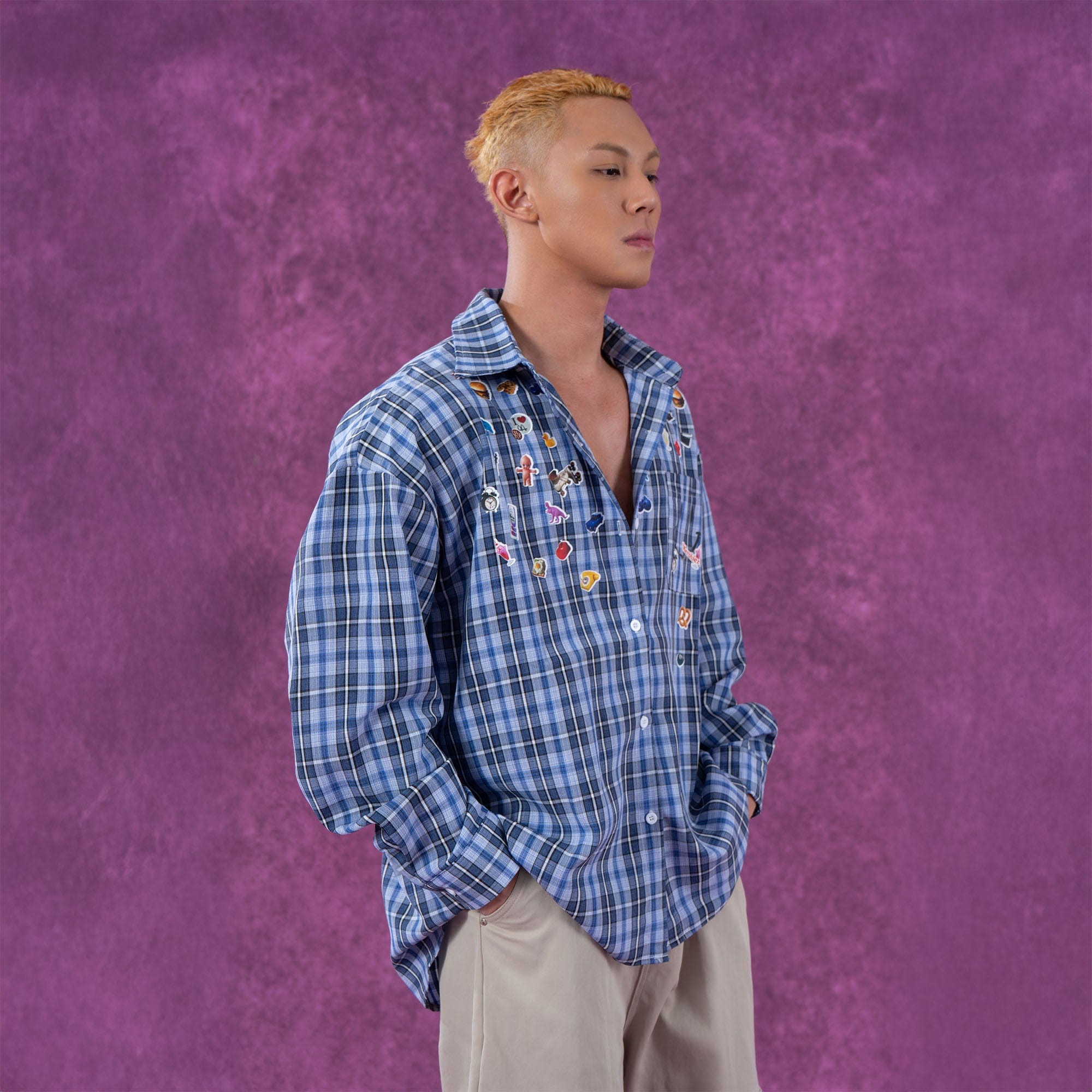 CLP Plaid Stickers Oversized Shirt, premium urban and streetwear designers apparel on PROJECTISR.com, CLP