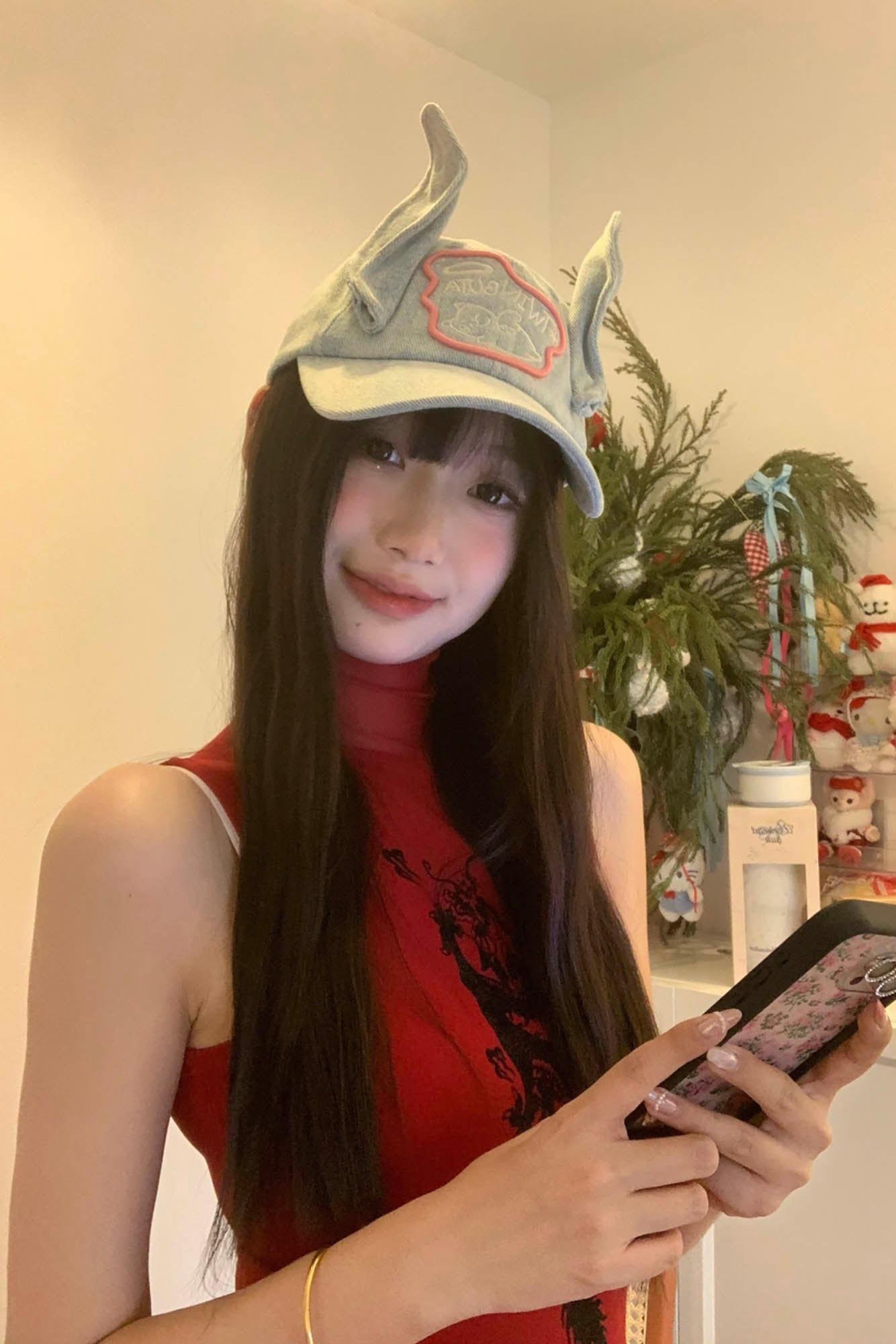 TWINBUTA Denim Ear Embroidered Cap