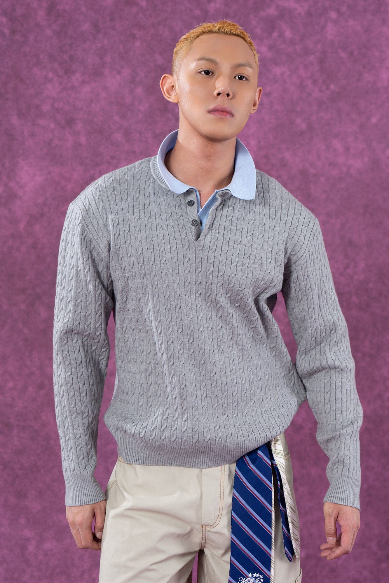 CLP Preppy Faux-Layer Cable Knit Sweater, premium urban and streetwear designers apparel on PROJECTISR.com, CLP