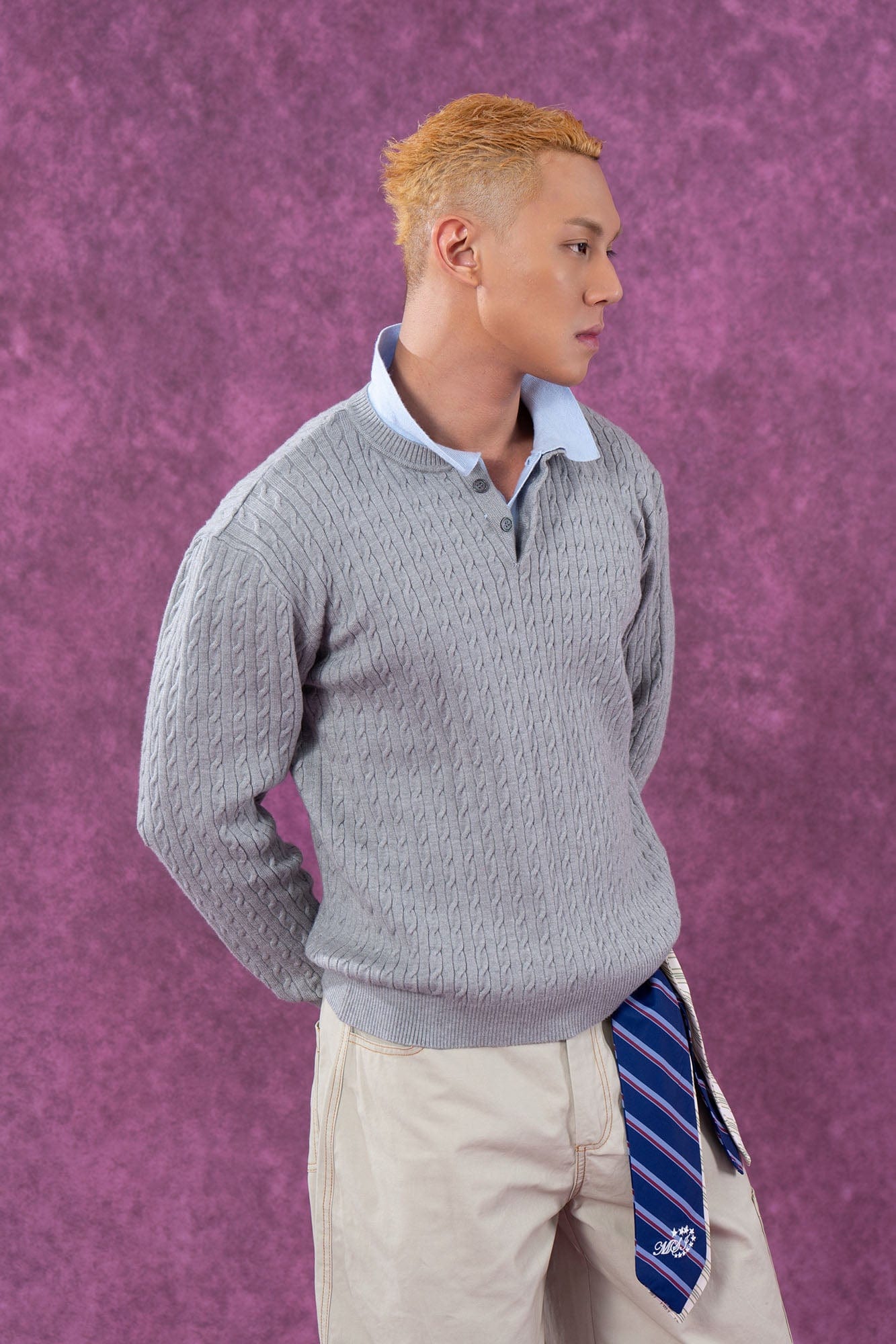 CLP Preppy Faux-Layer Cable Knit Sweater, premium urban and streetwear designers apparel on PROJECTISR.com, CLP