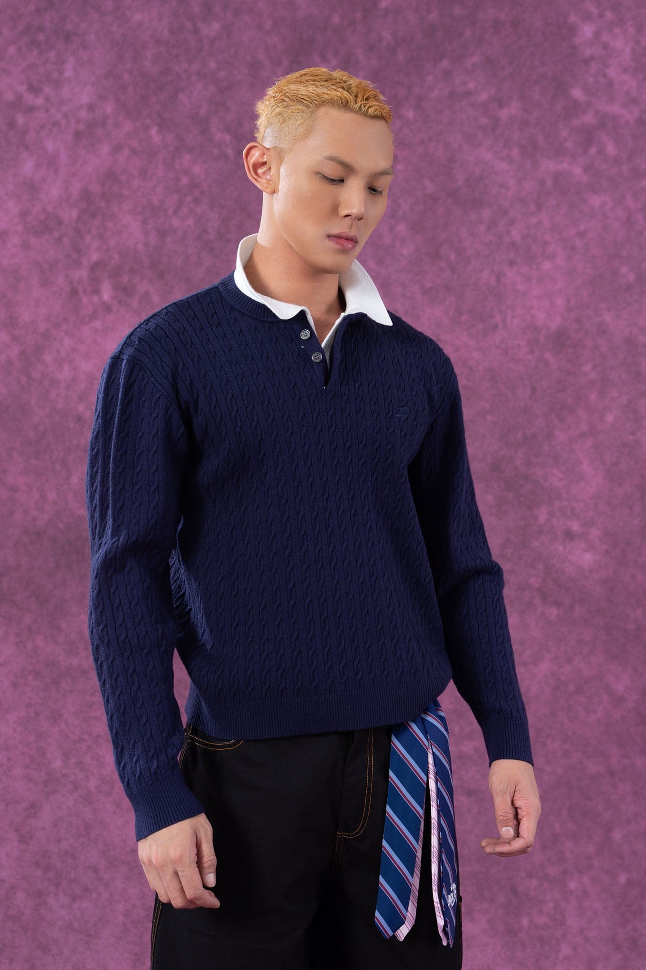 CLP Preppy Faux-Layer Cable Knit Sweater, premium urban and streetwear designers apparel on PROJECTISR.com, CLP
