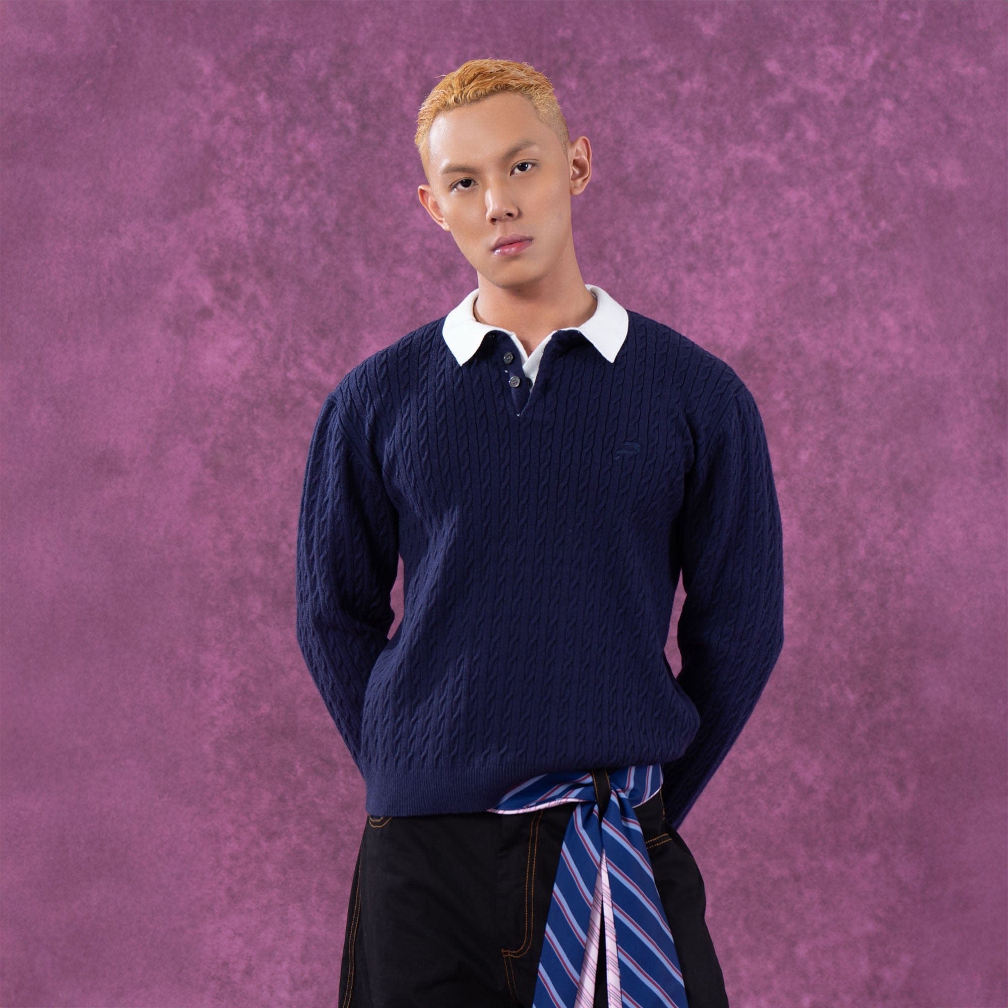 CLP Preppy Faux-Layer Cable Knit Sweater, premium urban and streetwear designers apparel on PROJECTISR.com, CLP