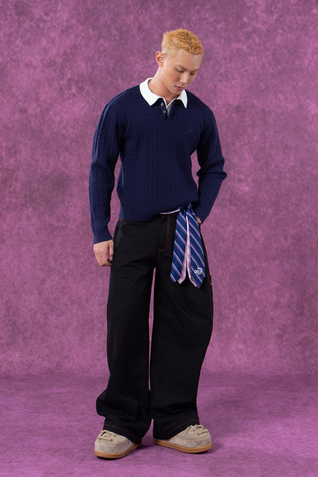 CLP Preppy Faux-Layer Cable Knit Sweater, premium urban and streetwear designers apparel on PROJECTISR.com, CLP