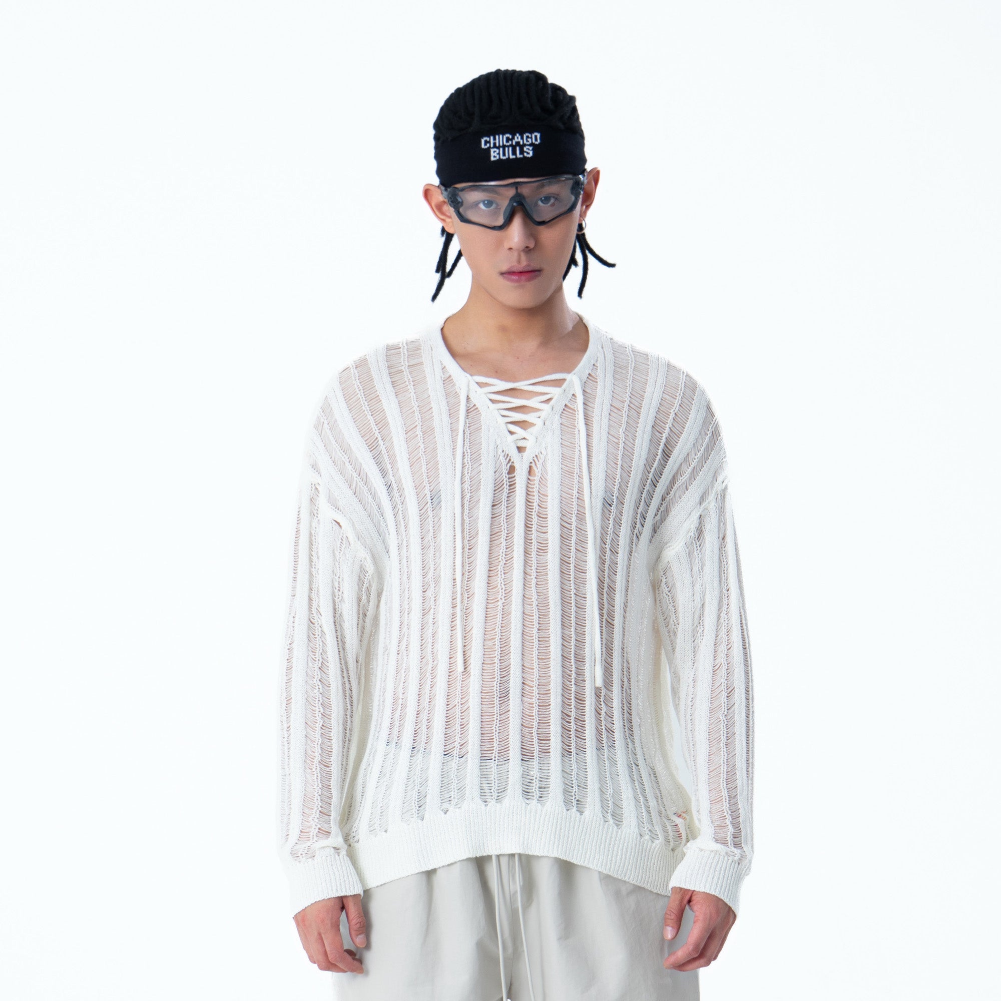 CLP Sheer Striped Open-Knit Sweater, premium urban and streetwear designers apparel on PROJECTISR.com, CLP