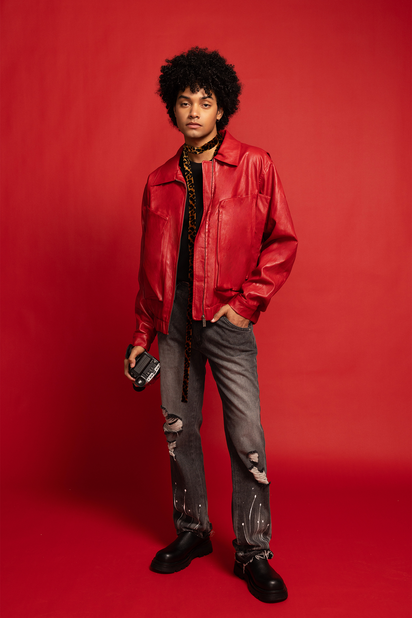 REDH Washed Faux Leather Cropped Blouson