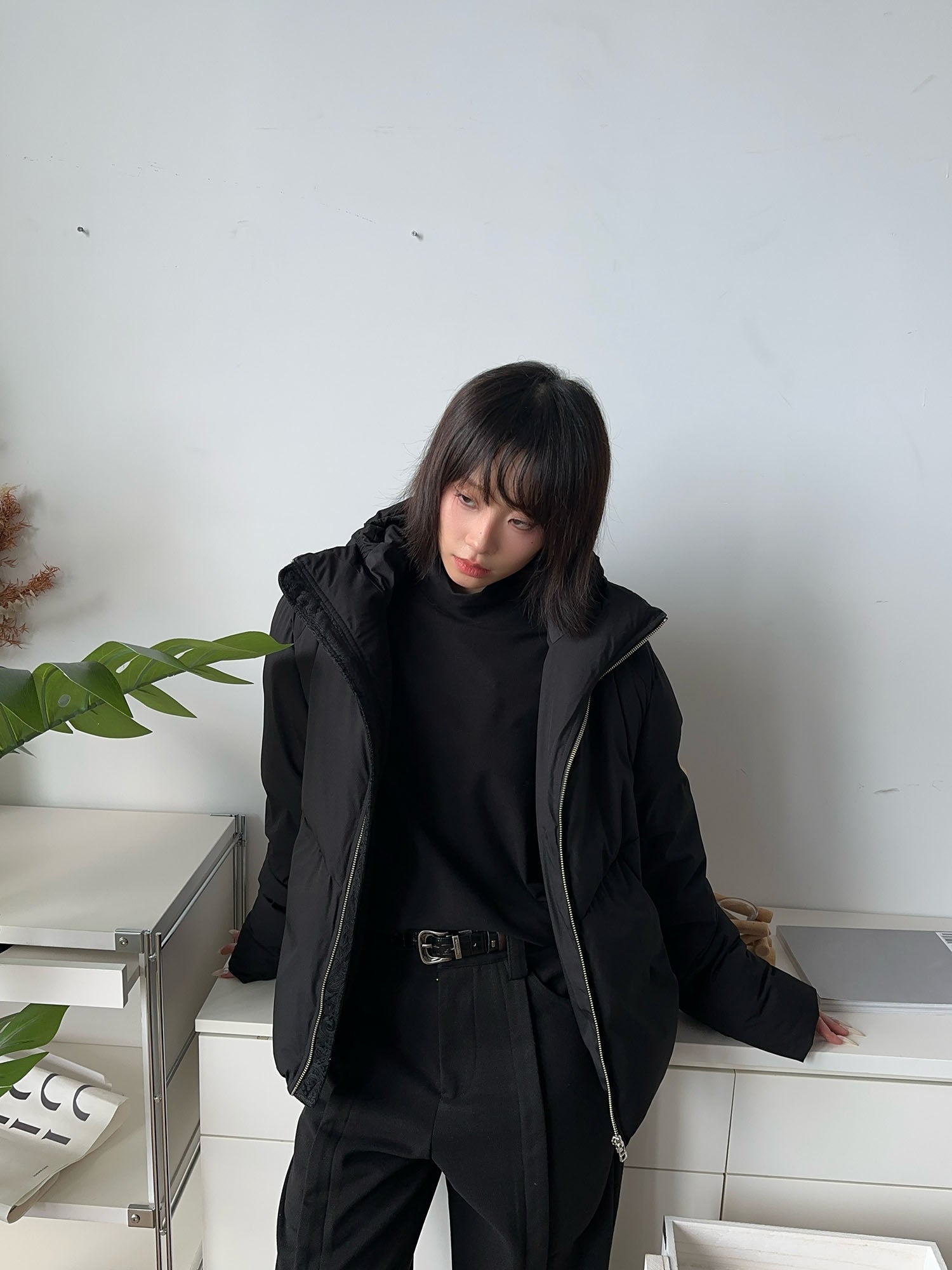 OKAYTHXBYE Essential Patterned Lapel Down Jacket