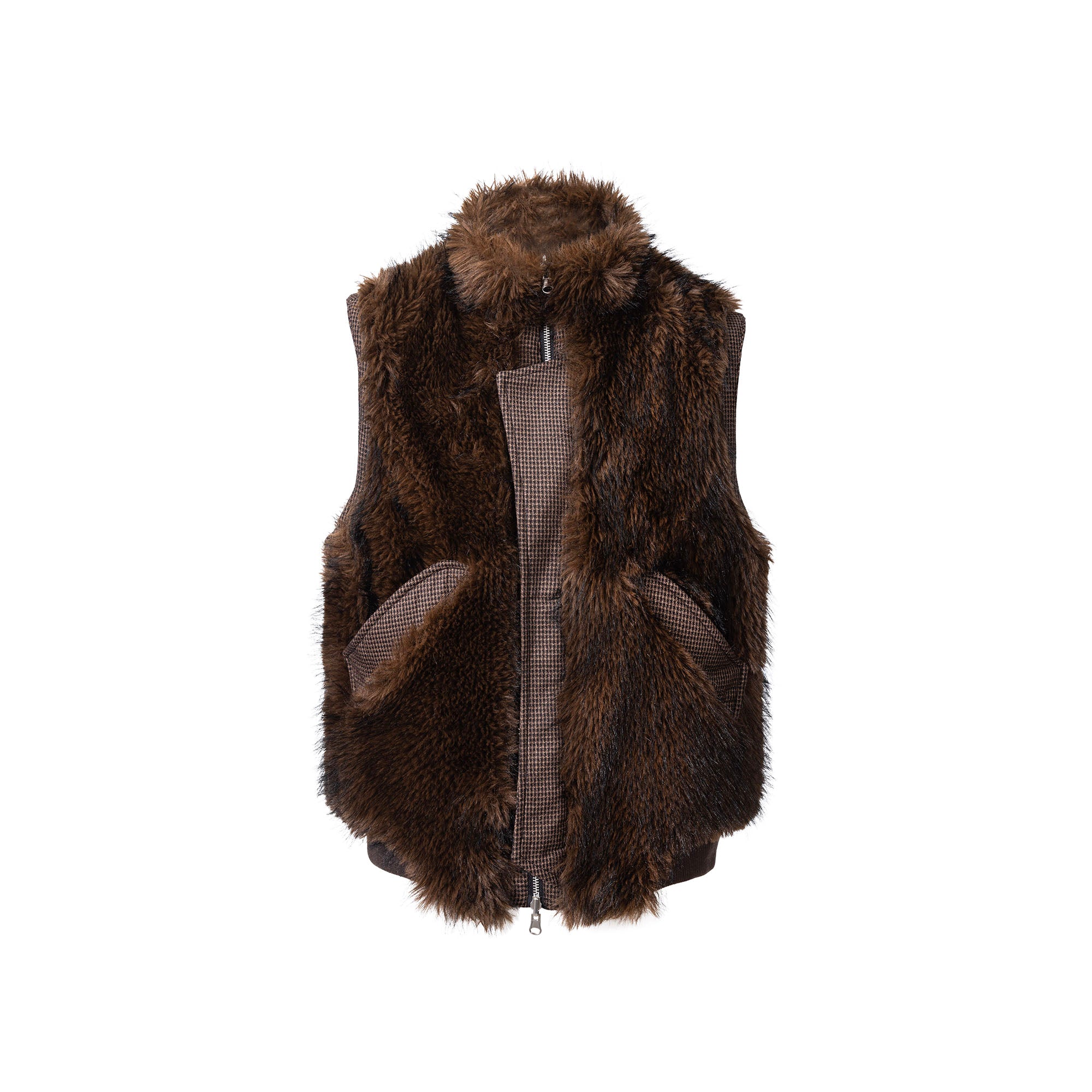 CATSSTAC Reversible Plaid Faux Fur Vest, premium urban and streetwear designers apparel on PROJECTISR.com, PROJECTISR US