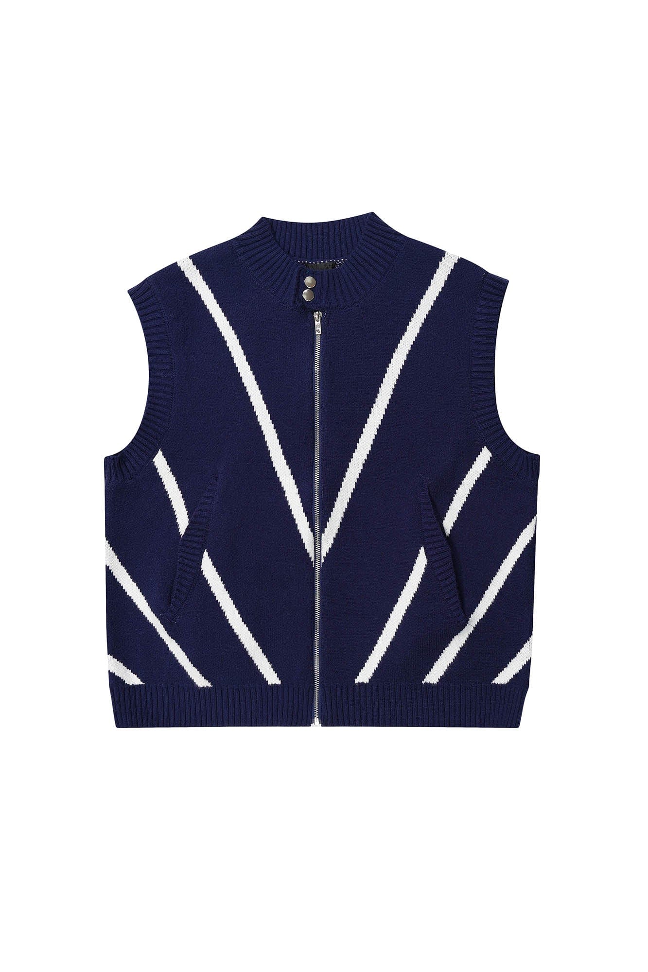 OVDY Chevron Stripe Zip-Up Knit Vest, premium urban and streetwear designers apparel on PROJECTISR.com, OVDY