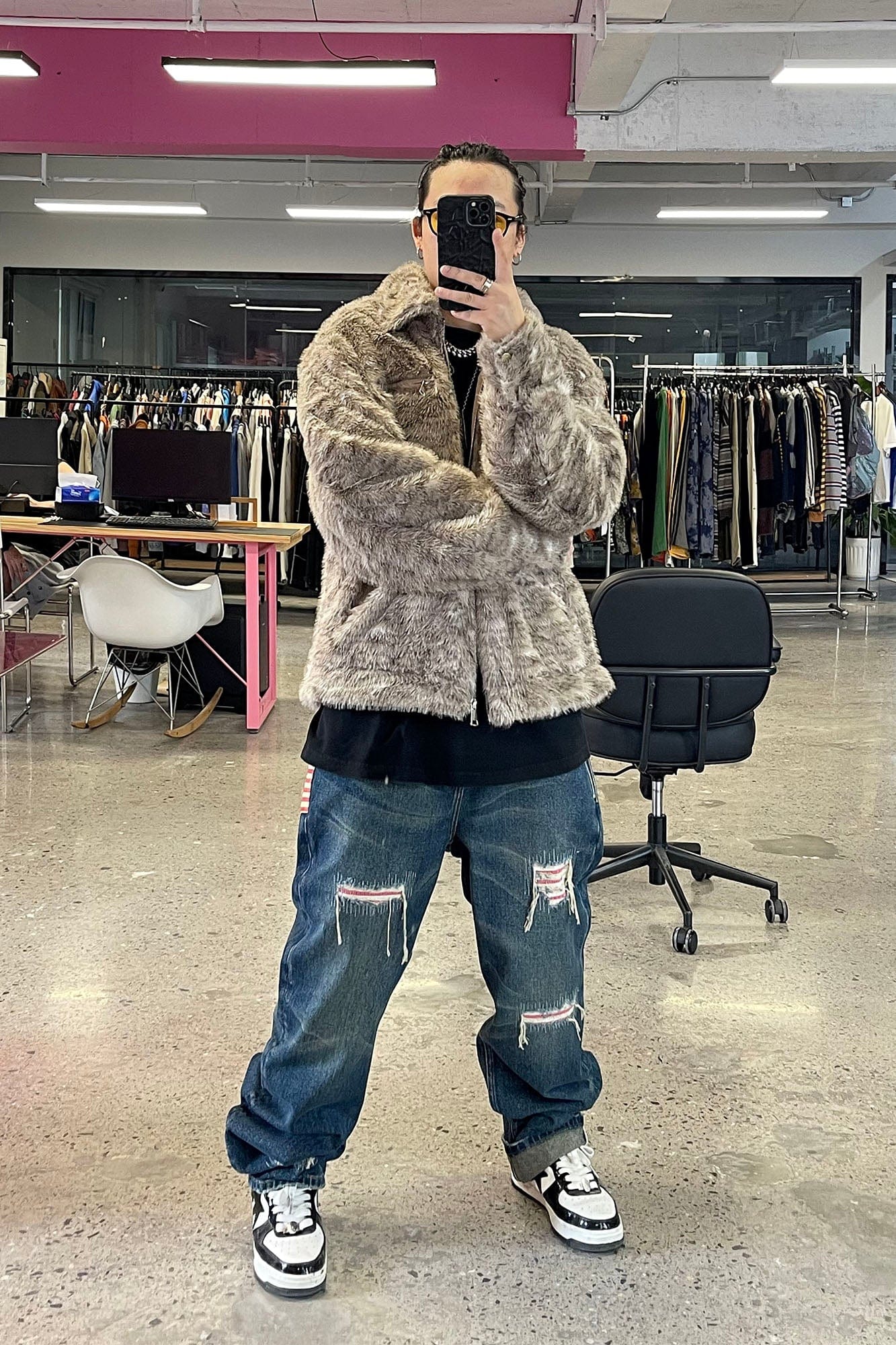 ME DA IGUAL Striped Spliced Distressed Whiskered Jeans, premium urban and streetwear designers apparel on PROJECTISR.com, ME DA IGUAL