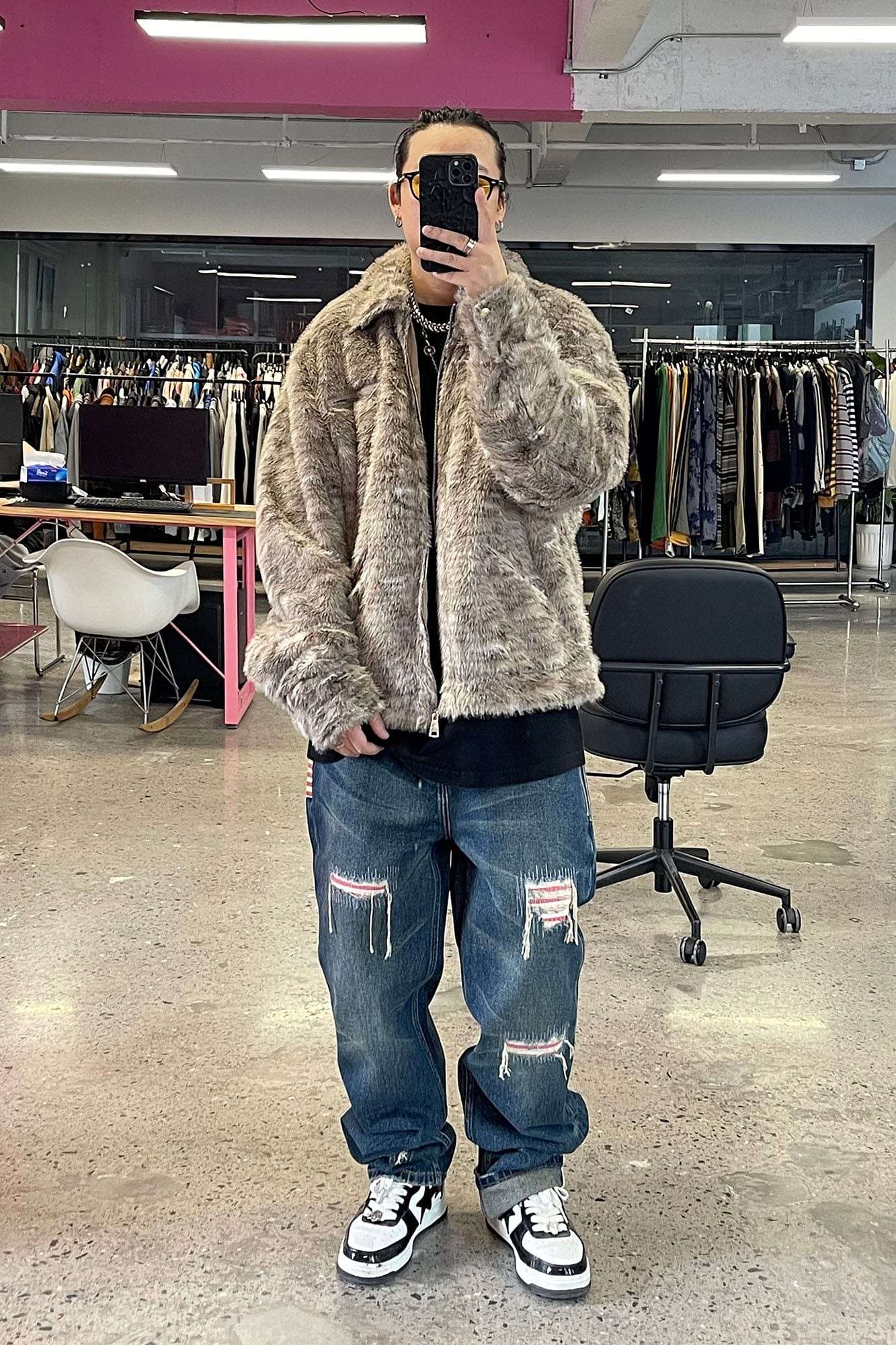 ME DA IGUAL Striped Spliced Distressed Whiskered Jeans, premium urban and streetwear designers apparel on PROJECTISR.com, ME DA IGUAL