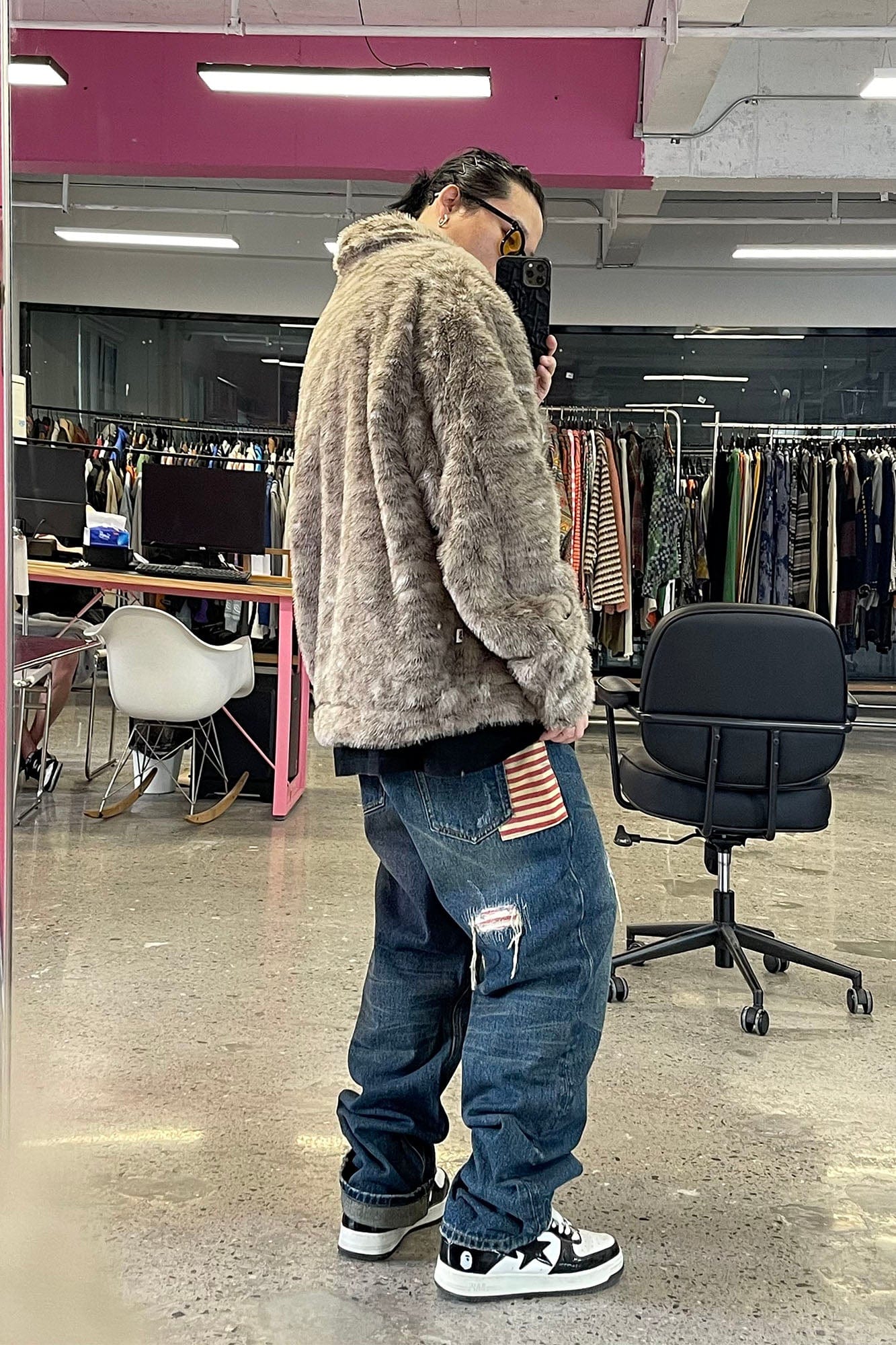 ME DA IGUAL Striped Spliced Distressed Whiskered Jeans, premium urban and streetwear designers apparel on PROJECTISR.com, ME DA IGUAL