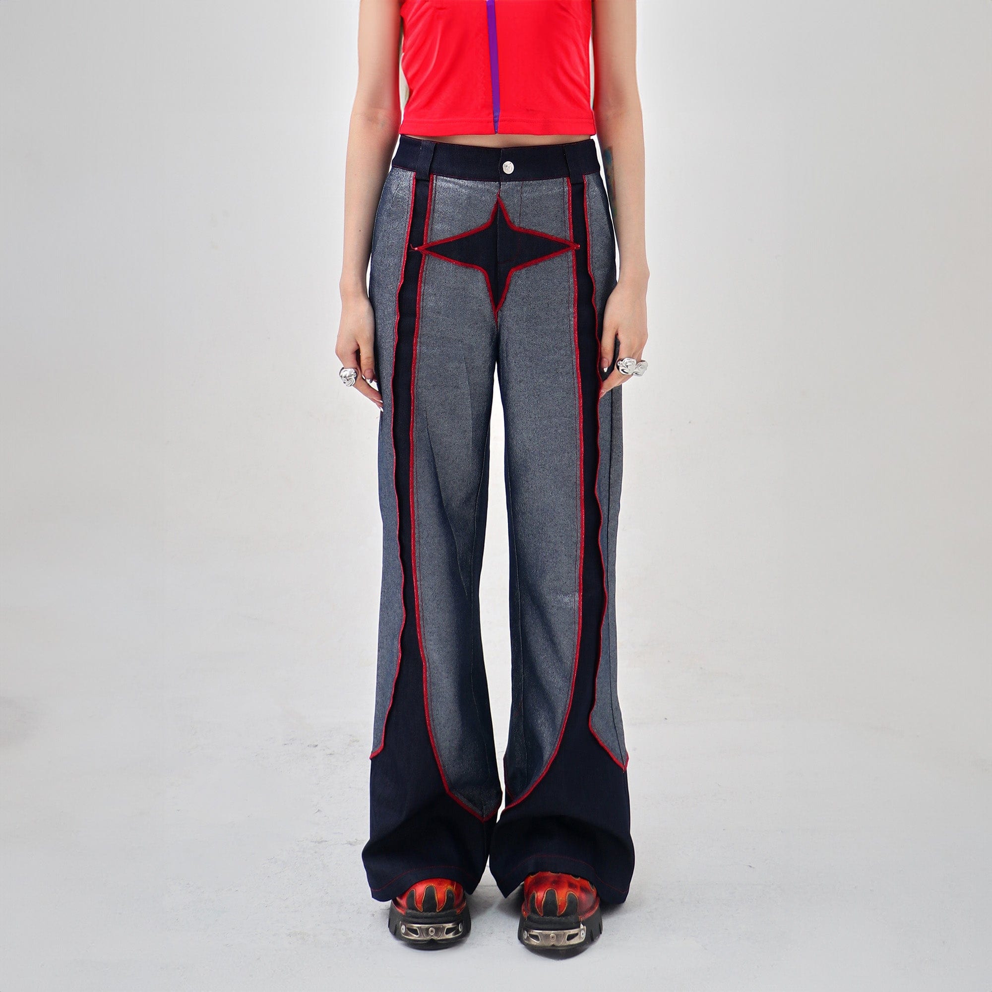 EMBRYO Four-Point Star Spliced Flared Pants, premium urban and streetwear designers apparel on PROJECTISR.com, EMBRYO