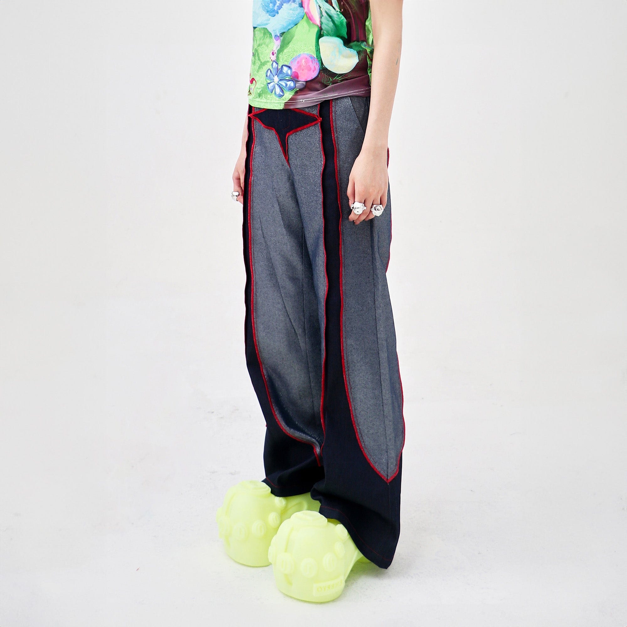 EMBRYO Four-Point Star Spliced Flared Pants, premium urban and streetwear designers apparel on PROJECTISR.com, EMBRYO