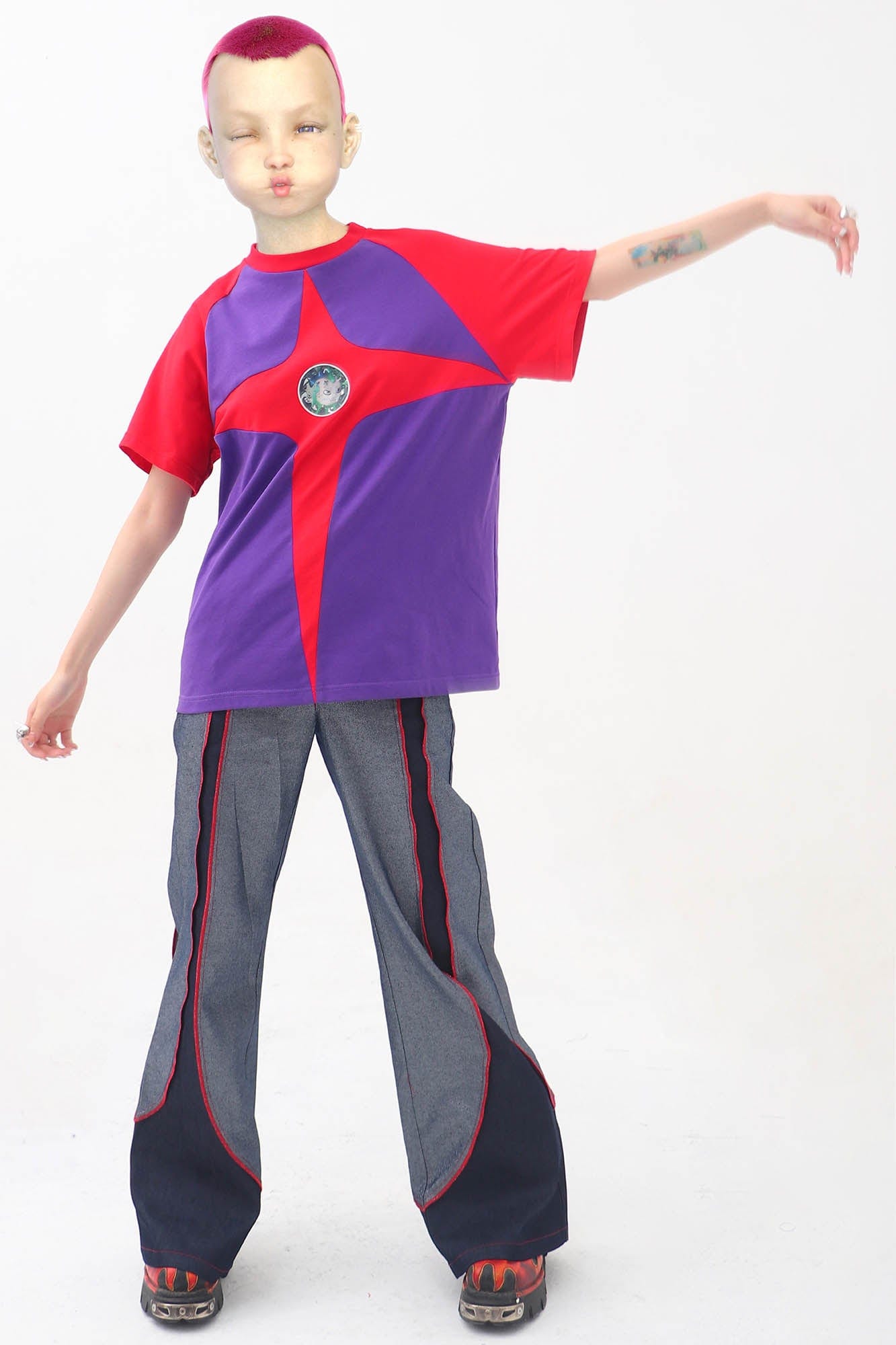 EMBRYO Four-Point Star Spliced Flared Pants, premium urban and streetwear designers apparel on PROJECTISR.com, EMBRYO