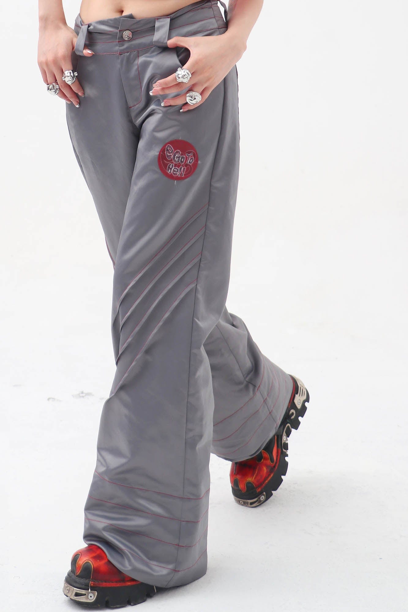 EMBRYO Metallic Pleated Low-Rise Pants, premium urban and streetwear designers apparel on PROJECTISR.com, EMBRYO