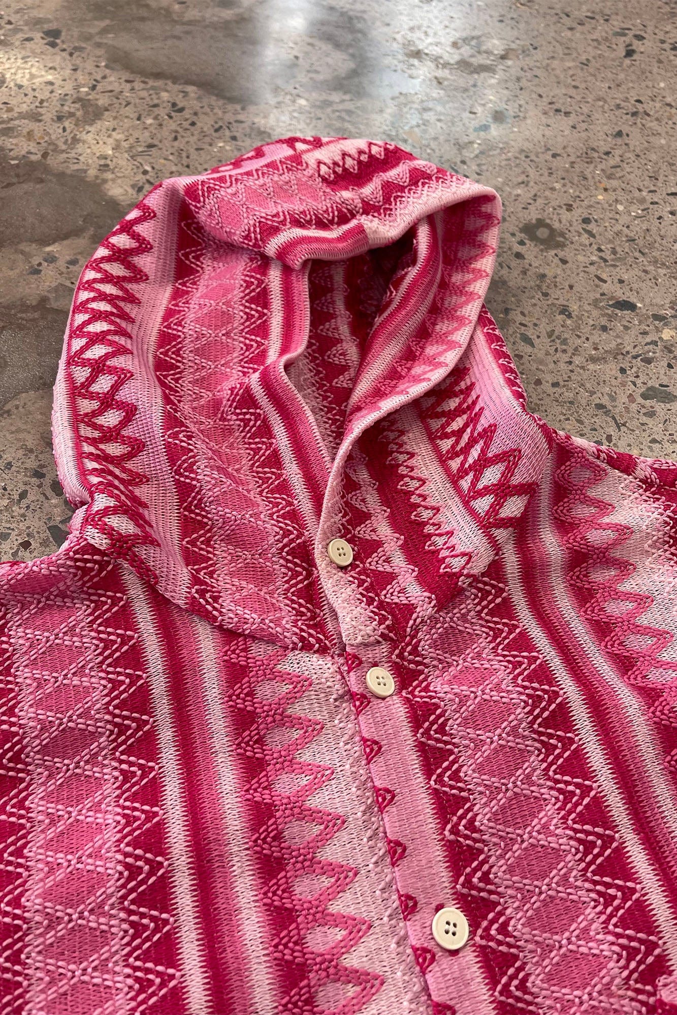 ME DA IGUAL Ethnic Stripe Textured Hooded Half Shirt, premium urban and streetwear designers apparel on PROJECTISR.com, ME DA IGUAL