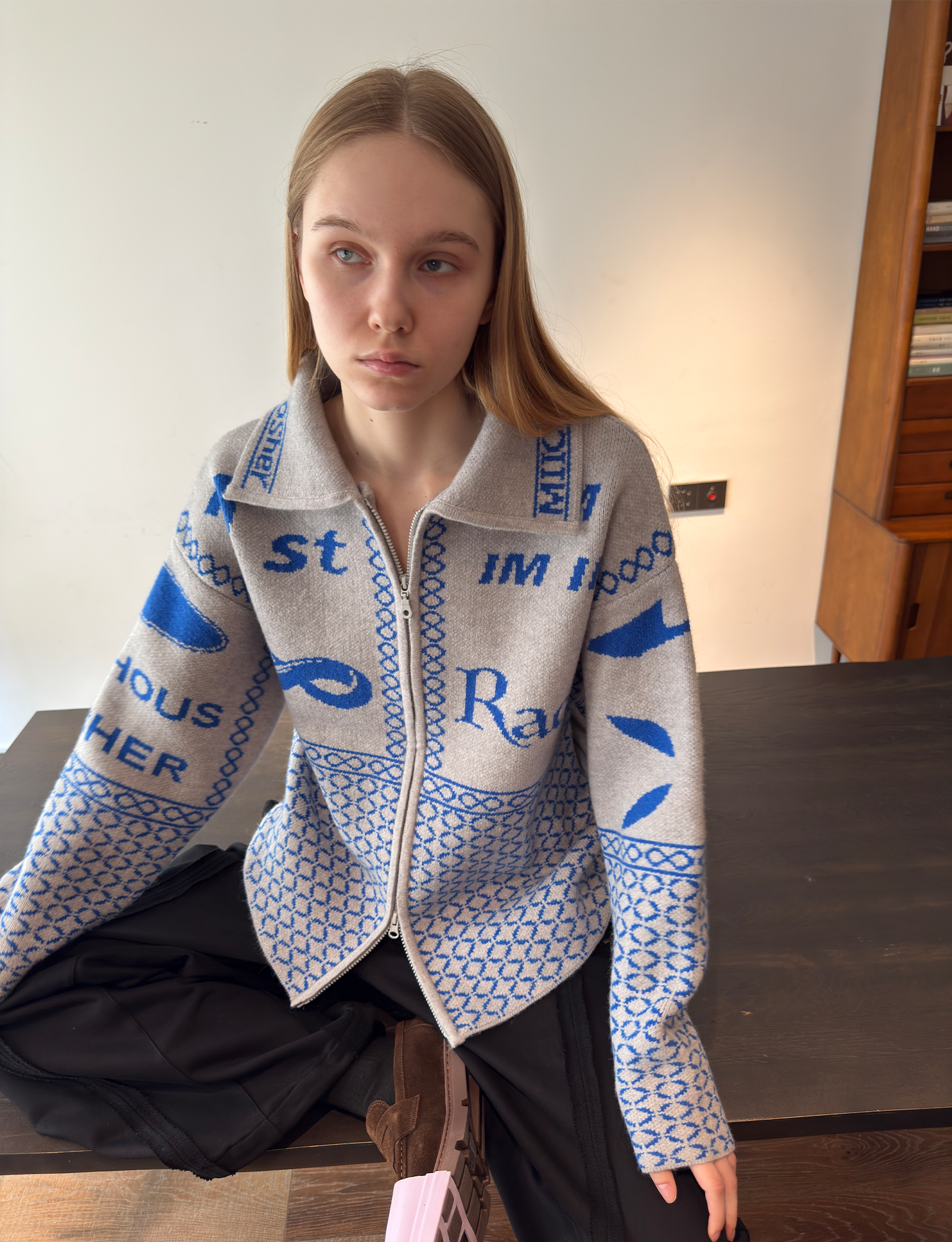 MIICHOUS Racer Geometric Jacquard Zip-Up Cardigan